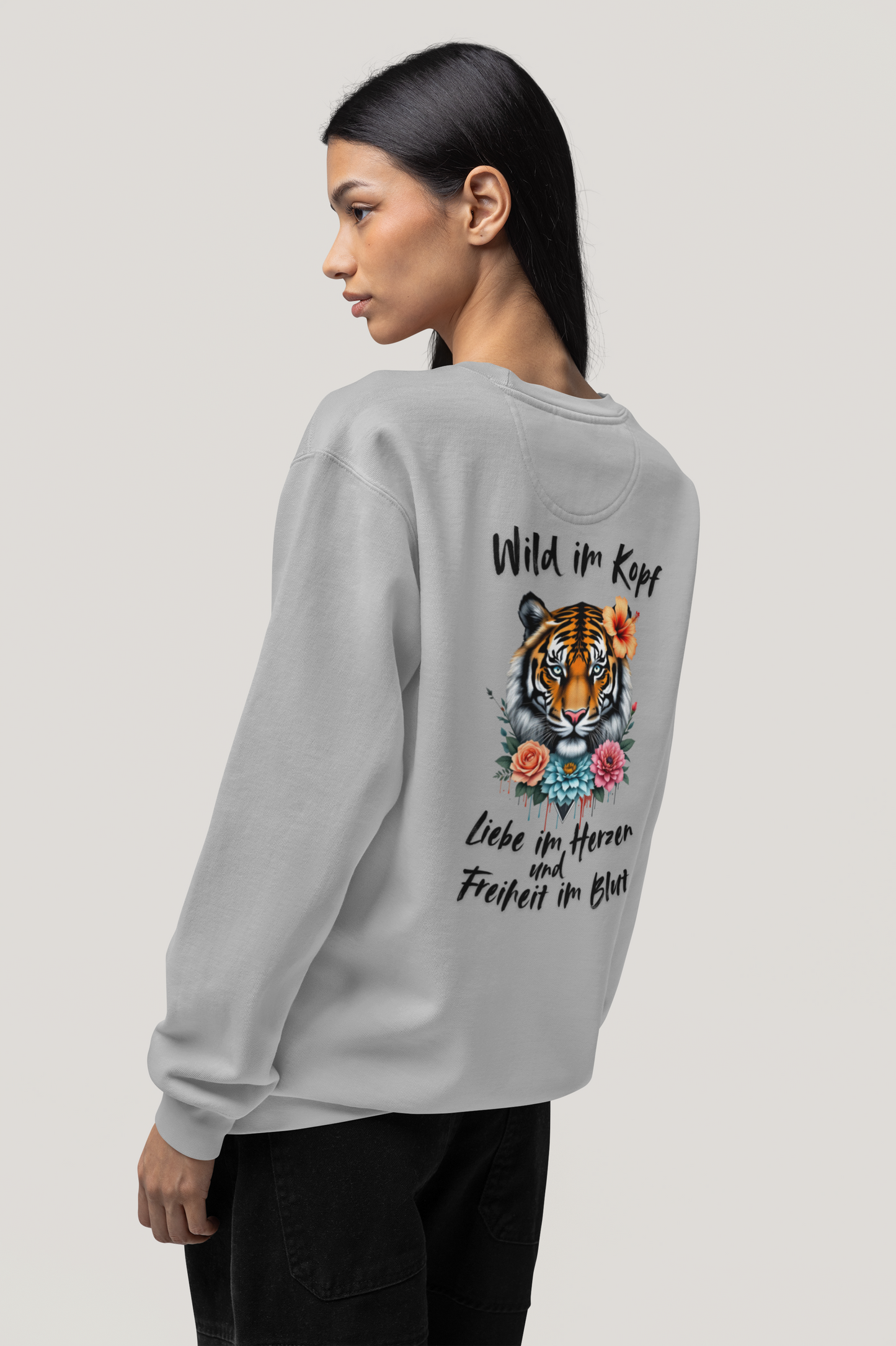 Tiger Wild im Kopf Liebe im Herz Freiheit im Blut BS - Unisex Erwachsenen Bio Changer Sweatshirt ST/ST SH