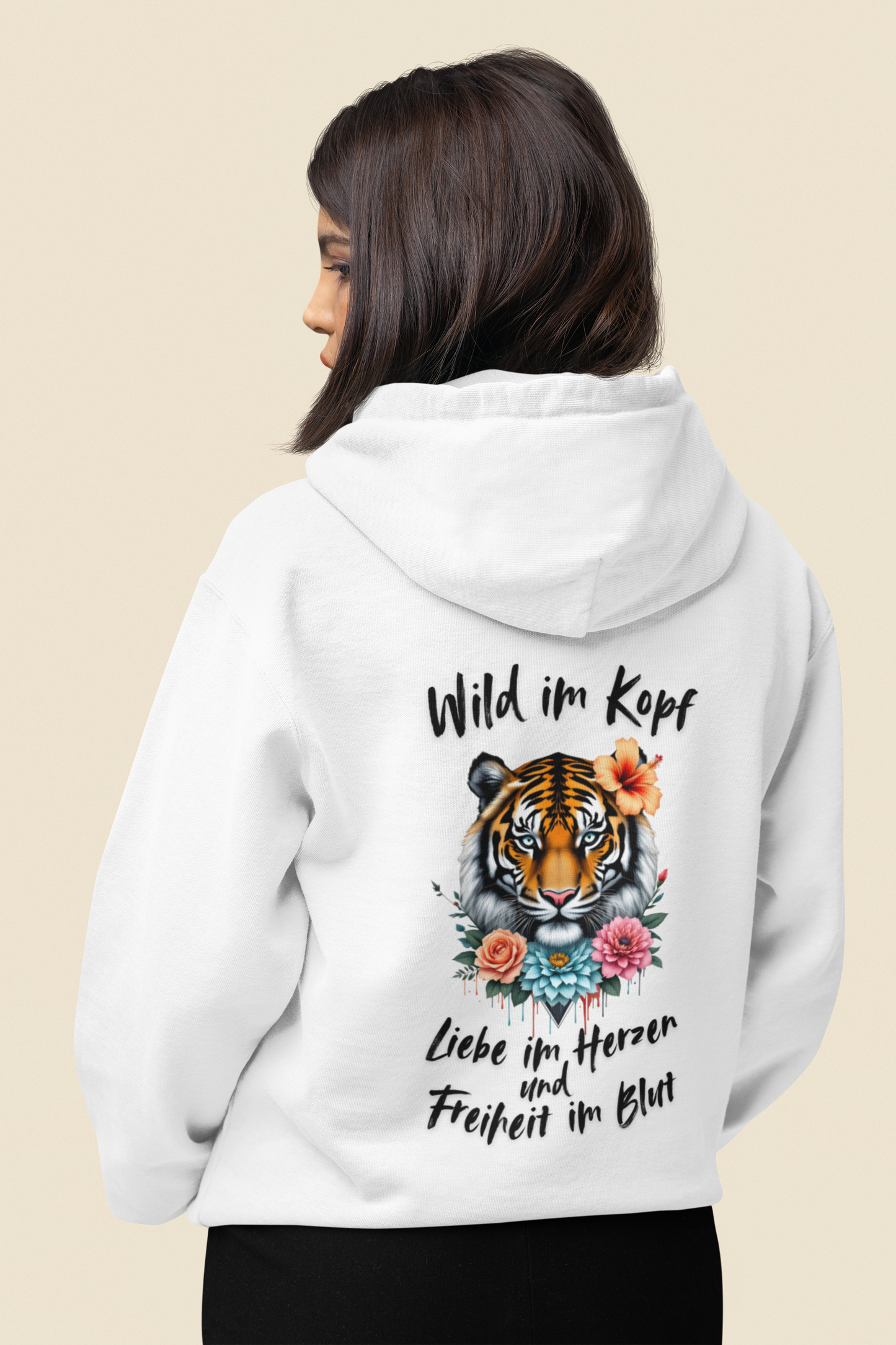 Tiger Wild im Kopf Liebe im Herz Freiheit im Blut BS - Unisex Erwachsenen Bio Cruiser Hoodie ST/ST SH