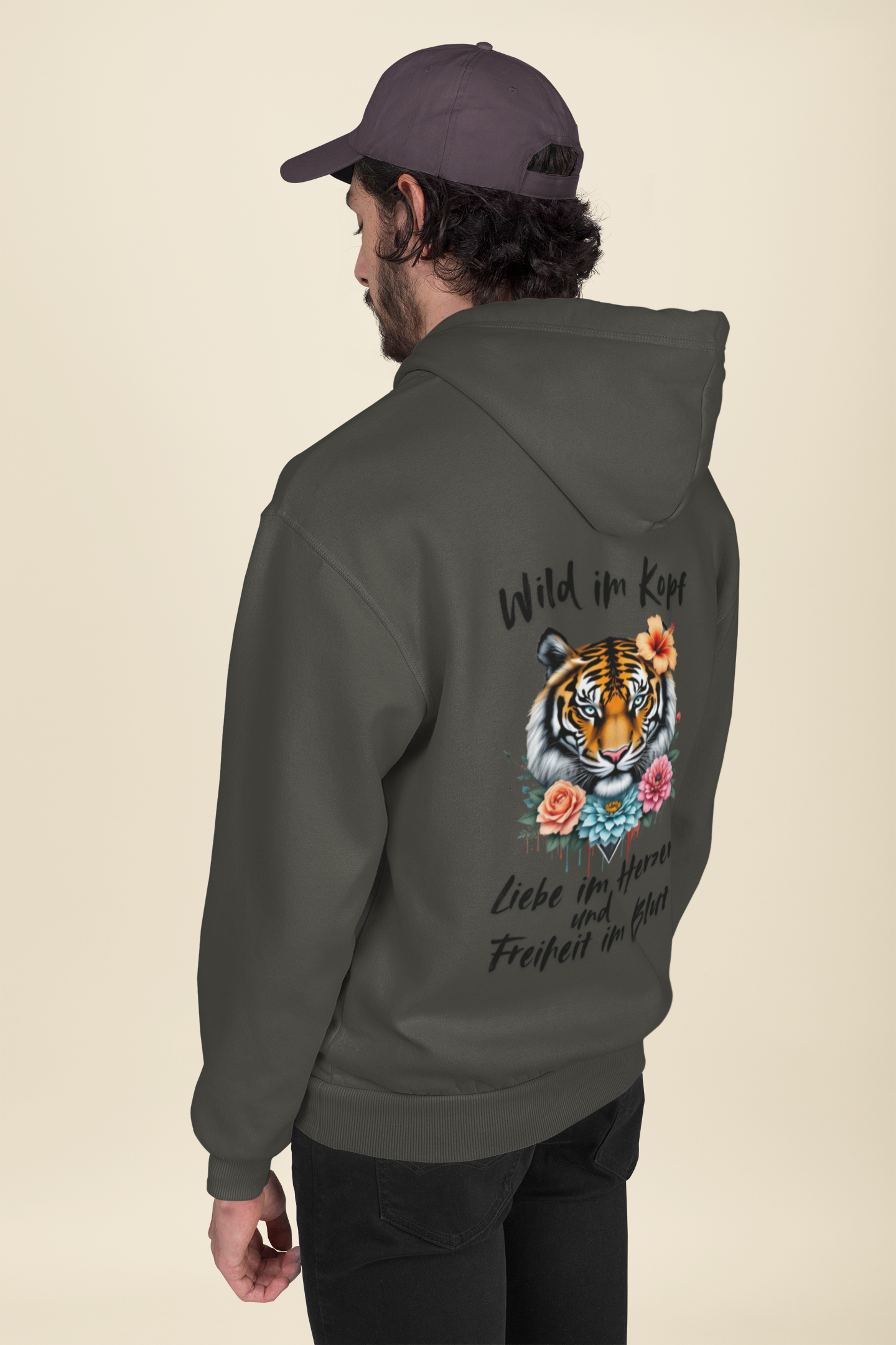 Tiger Wild im Kopf Liebe im Herz Freiheit im Blut BS - Unisex Erwachsenen Bio Cruiser Hoodie ST/ST SH