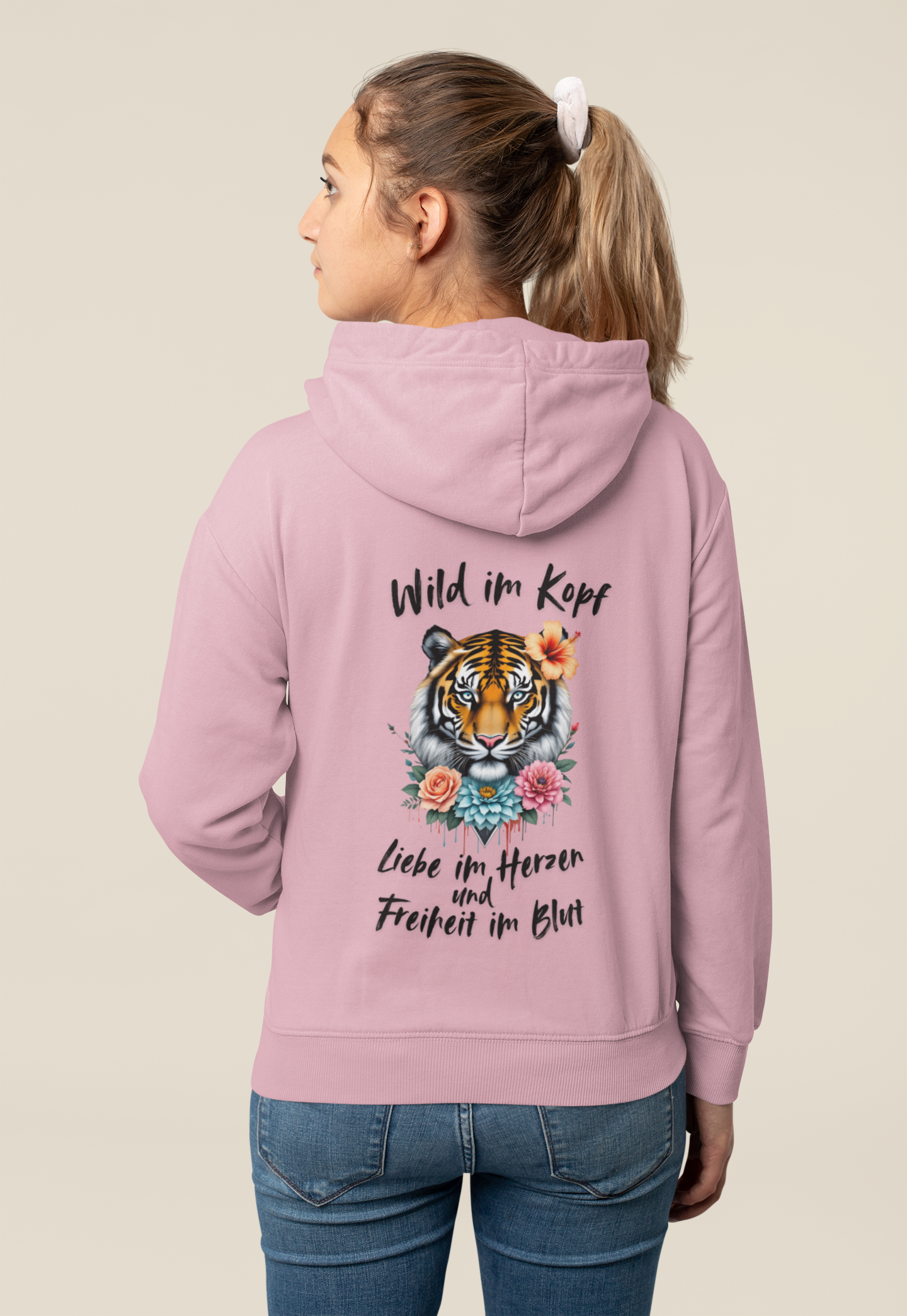 Tiger Wild im Kopf Liebe im Herz Freiheit im Blut BS - Unisex Erwachsenen Bio Cruiser Hoodie ST/ST SH