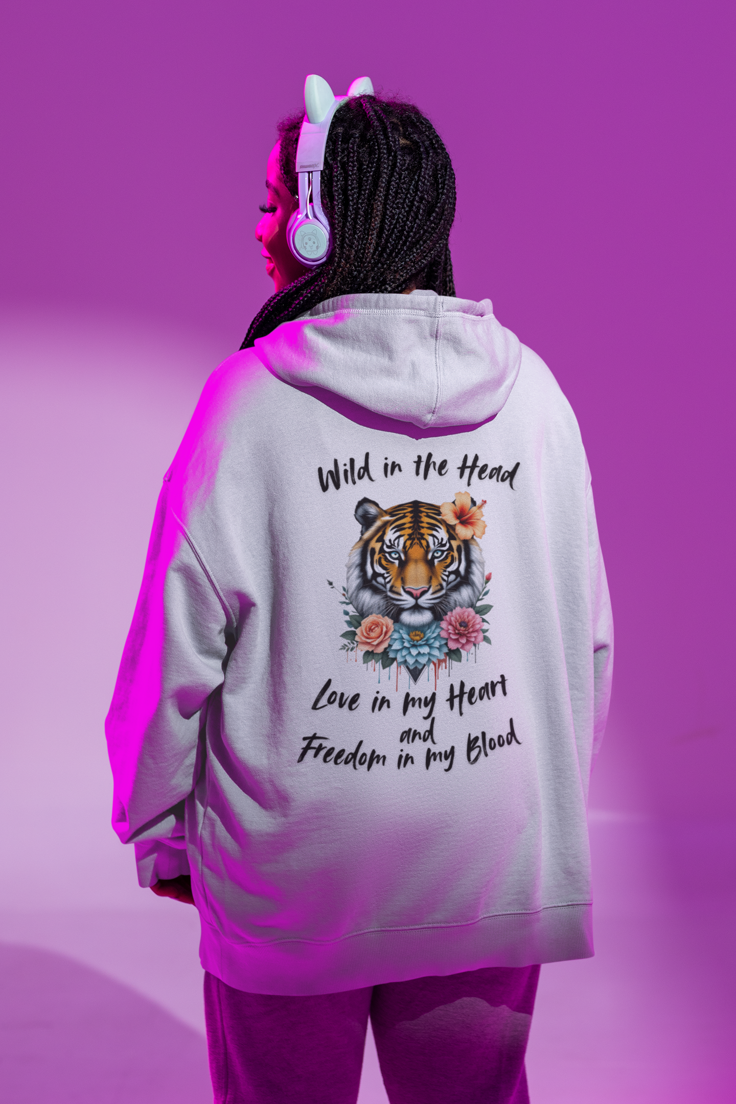 Tiger Wild in the Head Love in my Heart Freedom Blood BS-Unisex Erwachsenen Bio Sammer Oversized Hoodie ST/ST SH