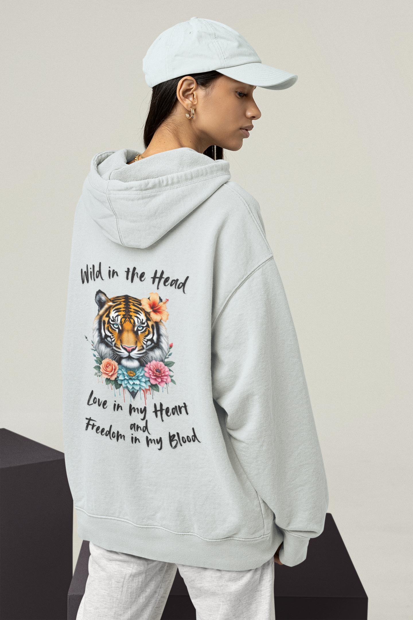 Tiger Wild in the Head Love in my Heart Freedom Blood BS-Unisex Erwachsenen Bio Sammer Oversized Hoodie ST/ST SH