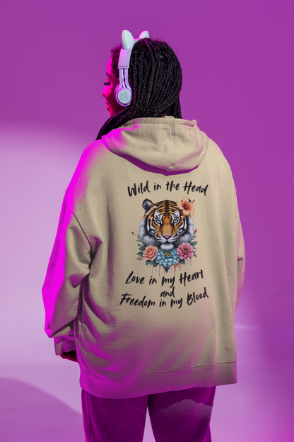 Tiger Wild in the Head Love in my Heart Freedom Blood BS-Unisex Erwachsenen Bio Sammer Oversized Hoodie ST/ST SH