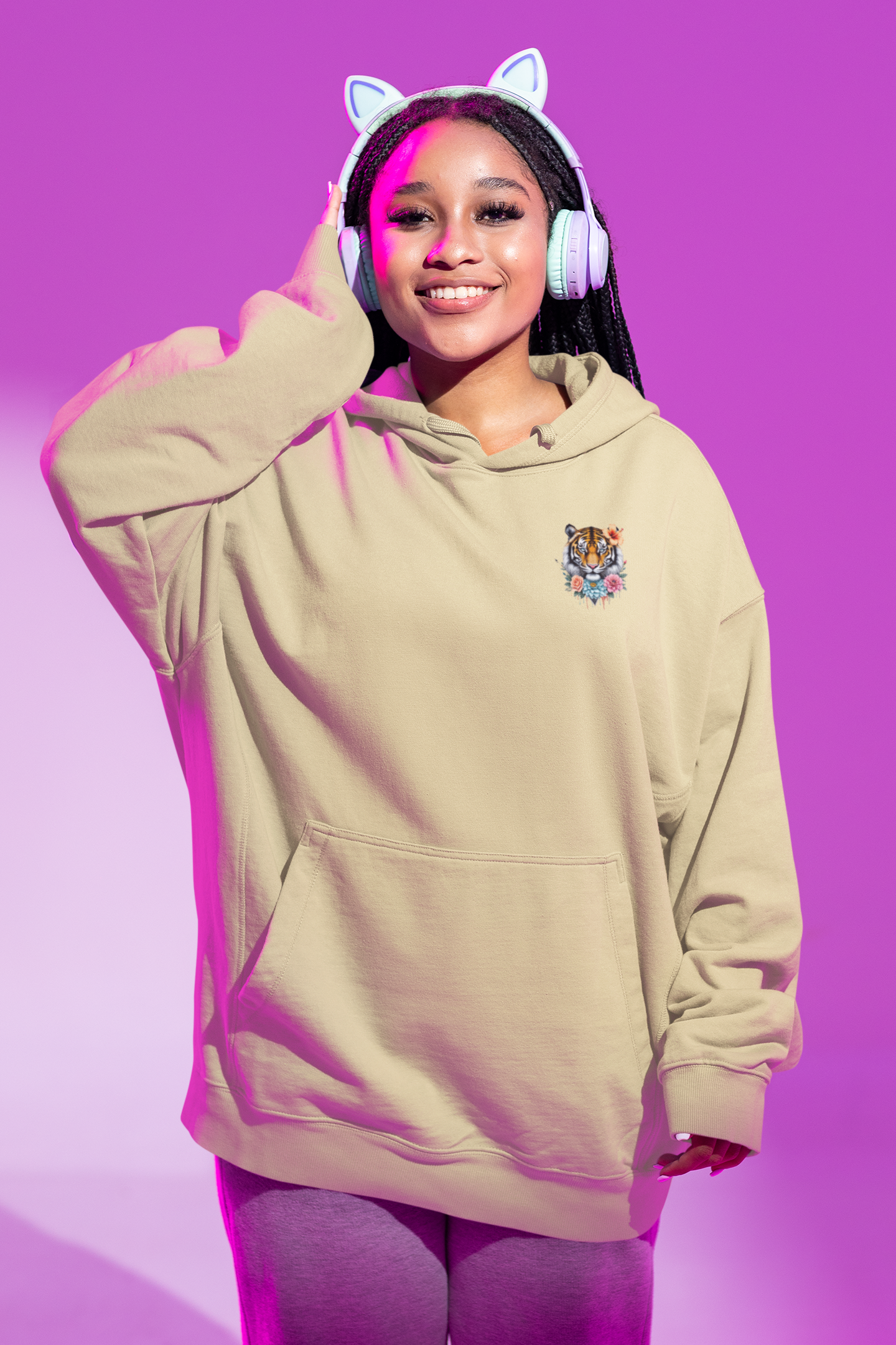 Tiger Wild im Kopf Liebe im Herz Freiheit im Blut BS - Unisex Erwachsenen Bio Slammer Oversized Hoodie ST/ST SH