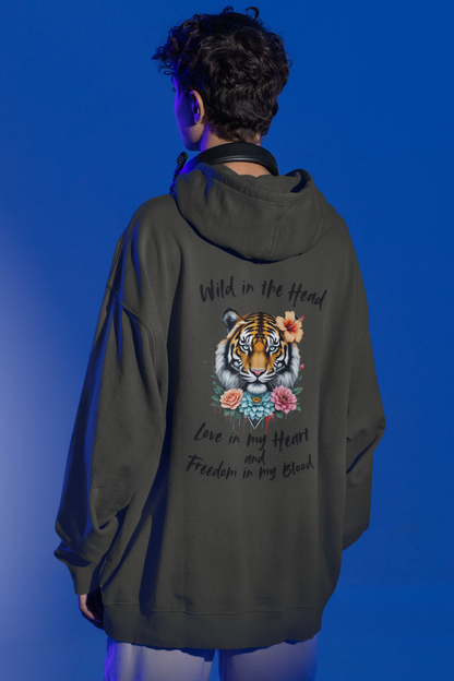 Tiger Wild in the Head Love in my Heart Freedom Blood BS-Unisex Erwachsenen Bio Sammer Oversized Hoodie ST/ST SH