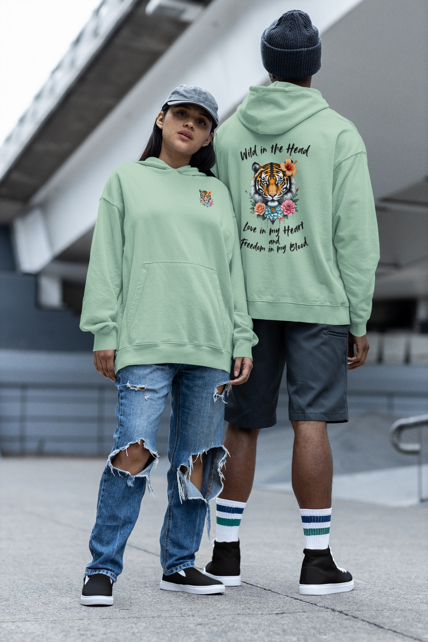 Tiger Wild in the Head Love in my Heart Freedom Blood BS-Unisex Erwachsenen Bio Sammer Oversized Hoodie ST/ST SH