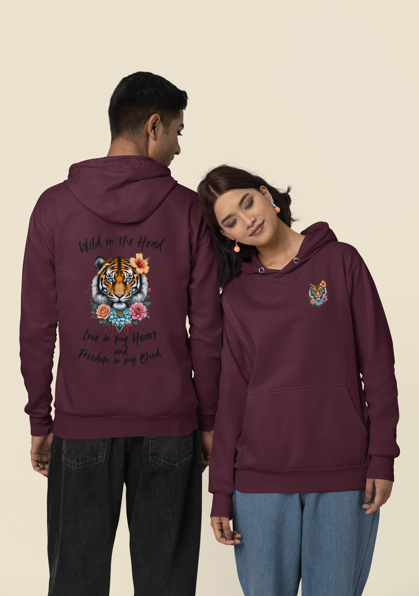 Tiger Wild in the Head Love in my Heart Freedom Blood BS - Unisex Erwachsenen Bio Cruiser Hoodie ST/ST SH