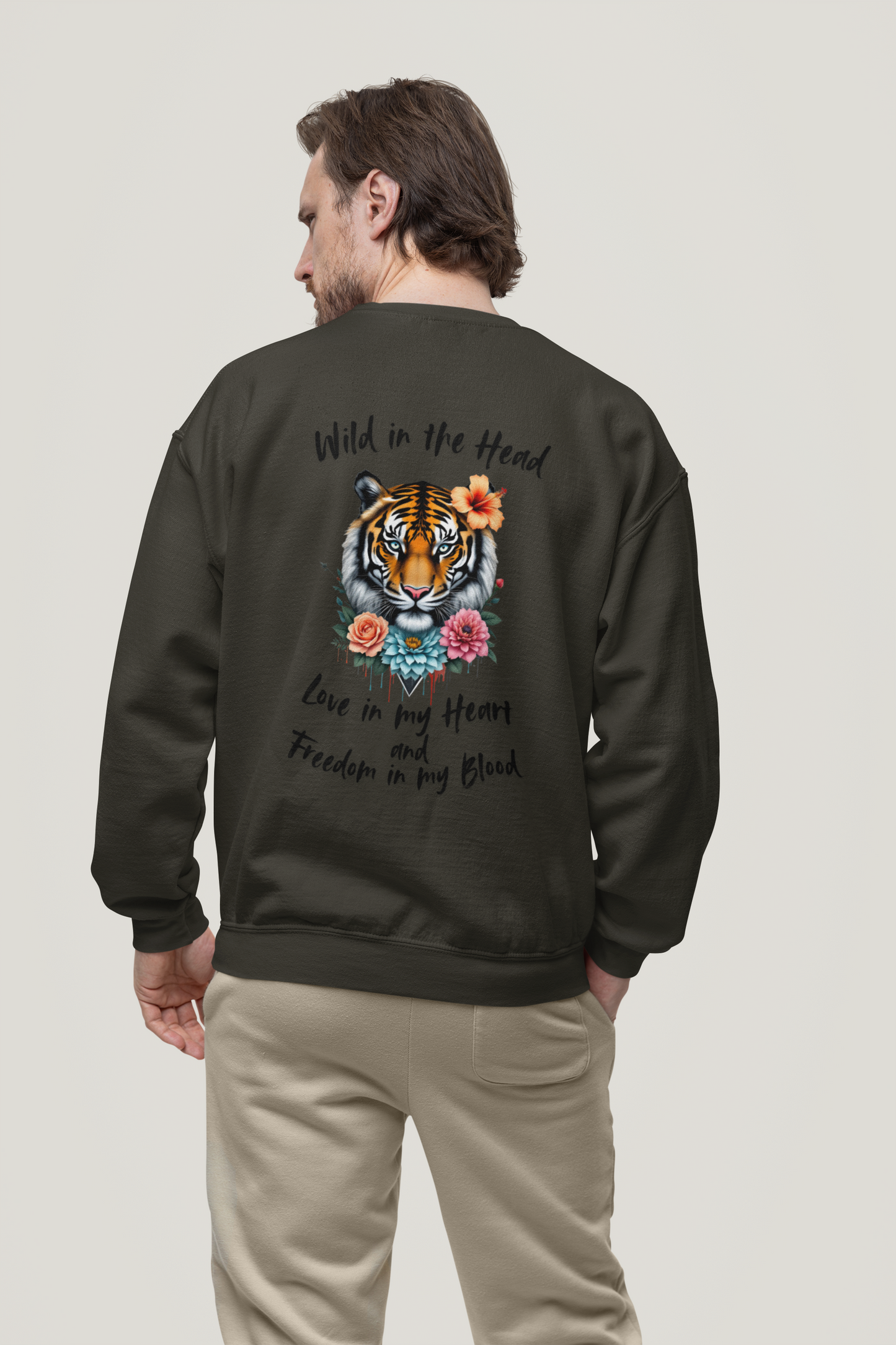 Tiger Wild in the Head Love in my Heart Freedom Blood BS - Unisex Erwachsenen Bio Changer Sweatshirt ST/ST SH