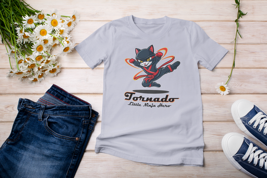 Tornado LNH Kinder T-Shirt Kurzarm-Shirt Bio Baumwolle Hochwertig - Katze Tornado Little Ninja Hero - Mini Creator 2.0 T-Shirt ST/ST SH