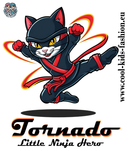 Tornado Mittelschwerer Fleece-Hoodie für Jugendliche - Katze Tornado Little Ninja Hero - Weltweit verfügbar - GL