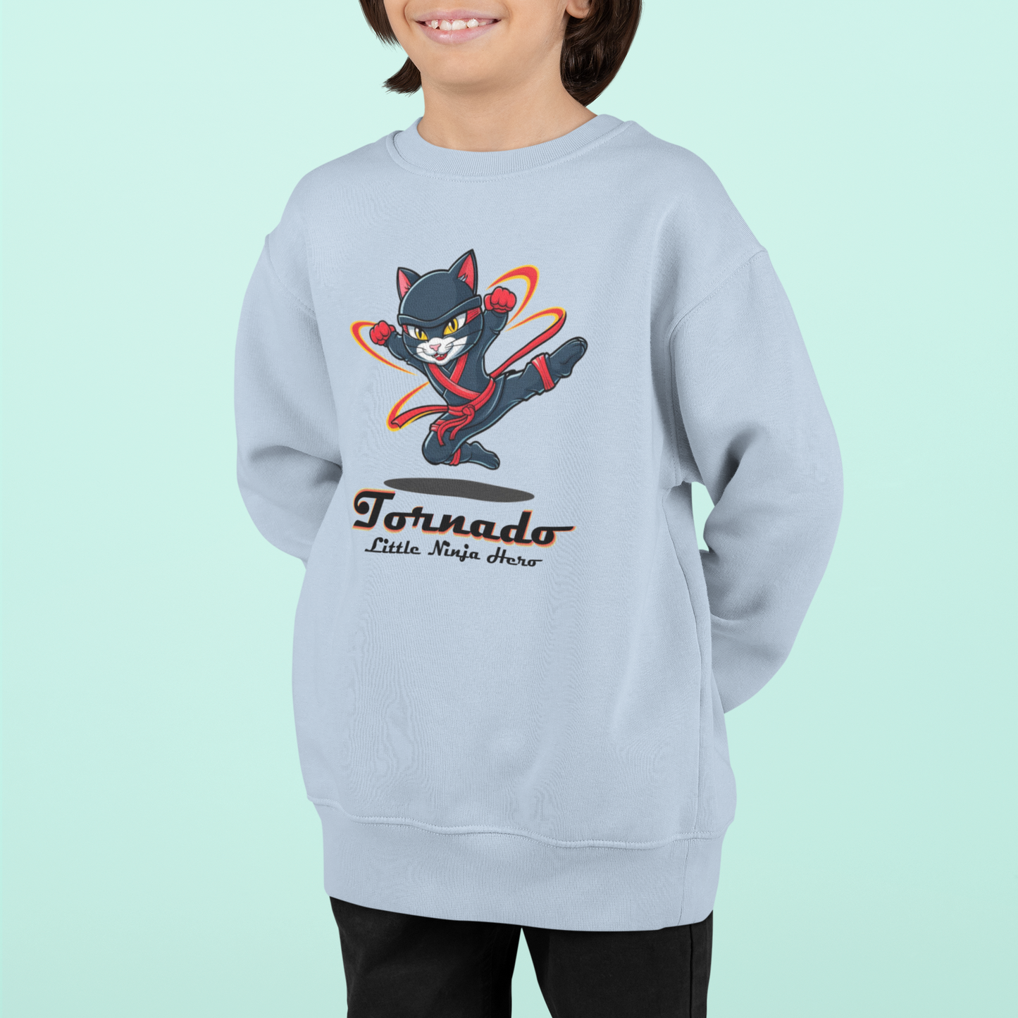 Tornado LNH Kinder Pullover Bio Baumwolle Hochwertig Langlebig - Katze Tornado Little Ninja Hero  - Mini Changer Sweatshirt ST/ST SH