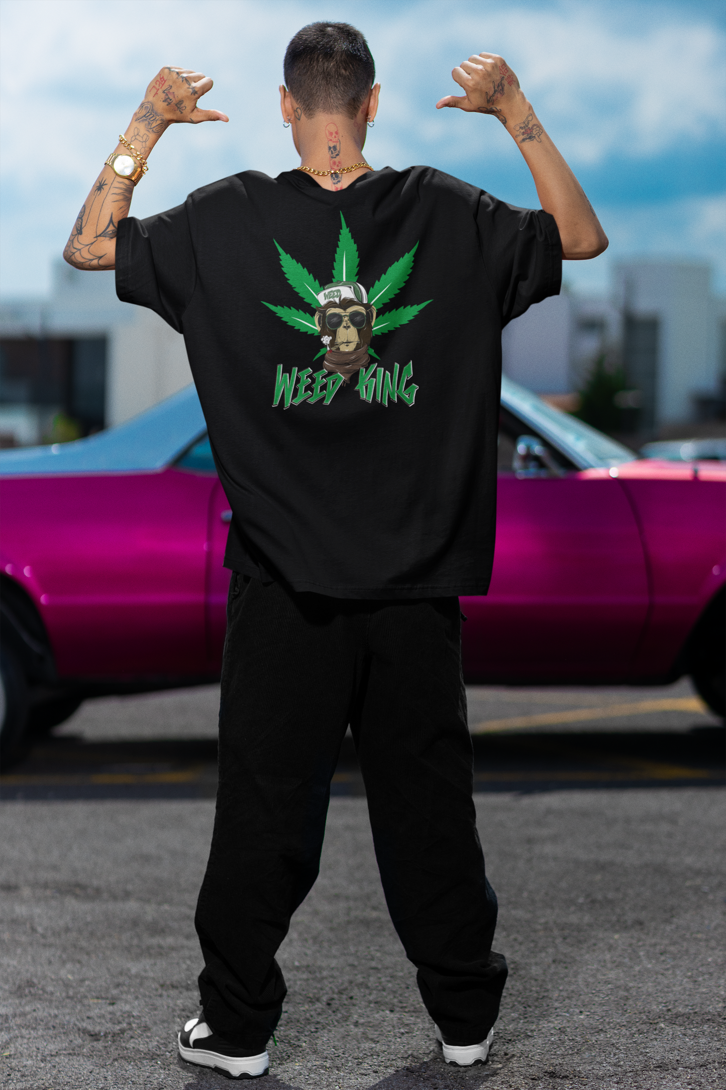 WEED KING Streetwear Backprint - Freestyler Bio Oversized Unisex T-Shirt Erwachsenen SH