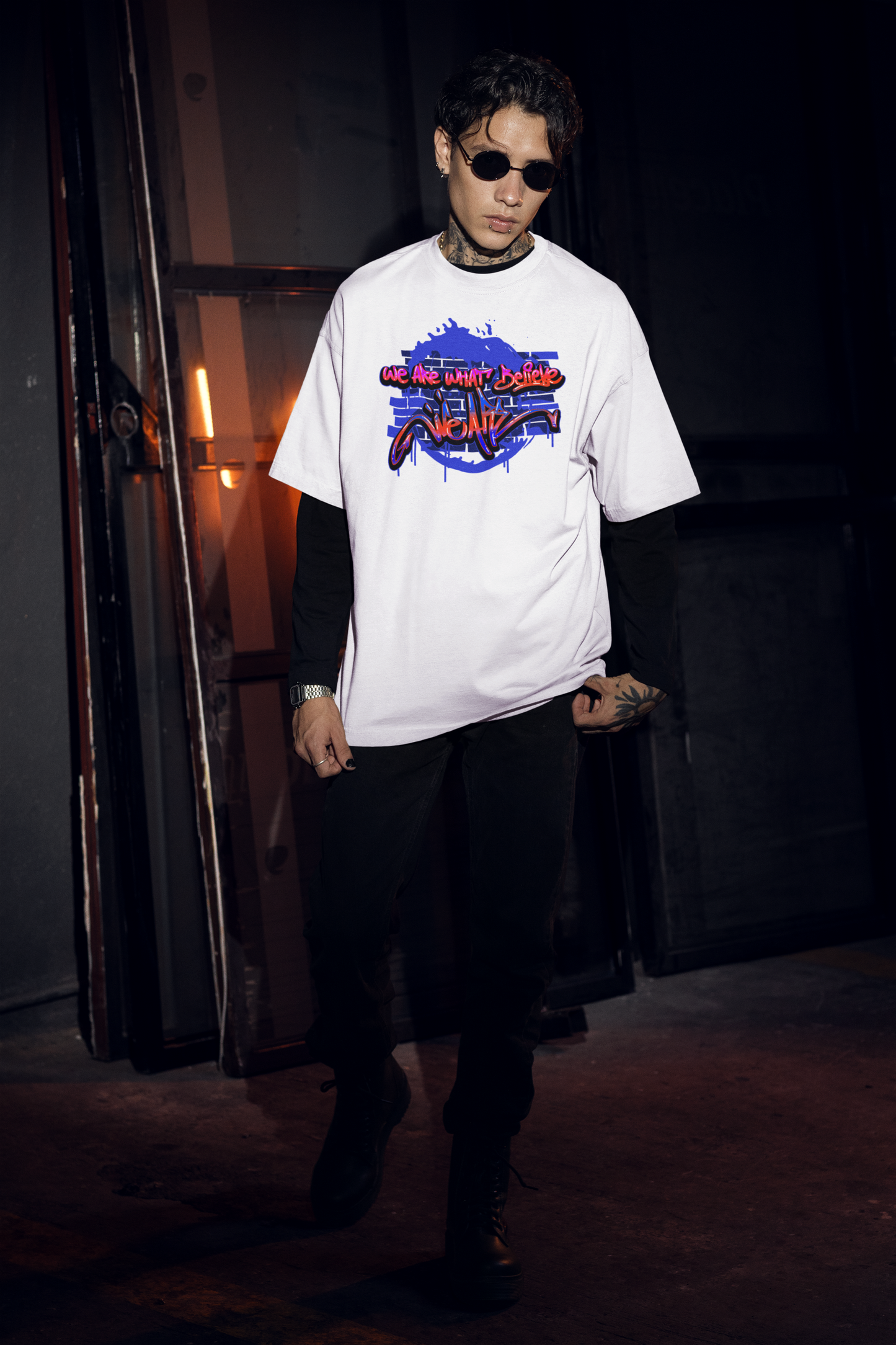 WE ARE WHAT BELIEVE Streetwear Front Print - Freestyler Organic Oversized Unisex T-Shirt Adult SH
