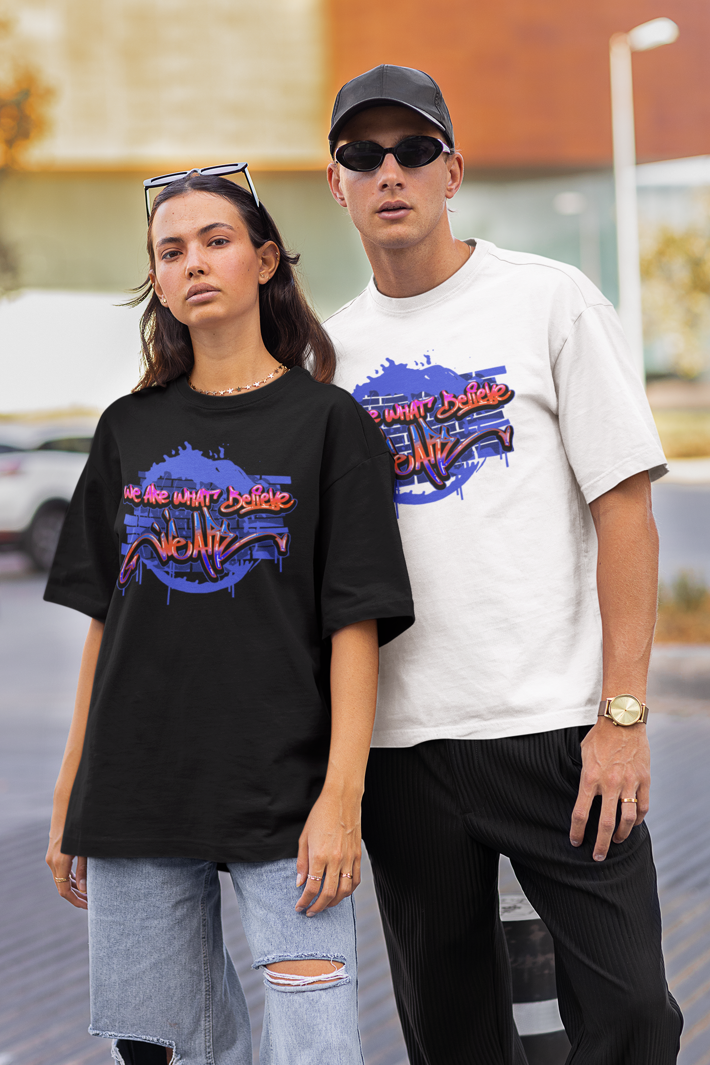 WE ARE WHAT BELIEVE Streetwear Front Print - Freestyler Organic Oversized Unisex T-Shirt Adult SH