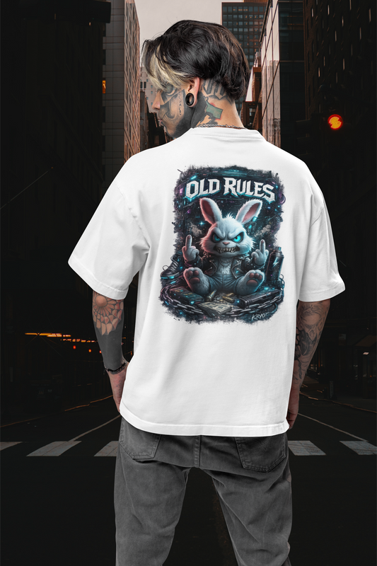 WHITE NOISE OLD RULES Cyberpunk Kryot Streetwear Backprint - Freestyler Bio Oversized Unisex T-Shirt Erwachsenen SH