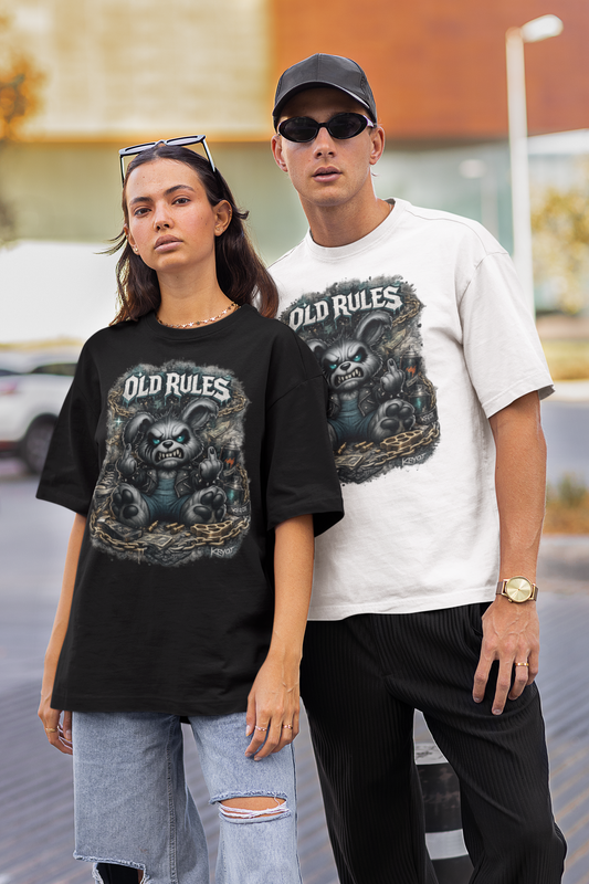 WHITE NOISE OLD RULES II Kryot Streetwear Frontprint - Freestyler Bio Oversized Unisex T-Shirt Erwachsenen SH