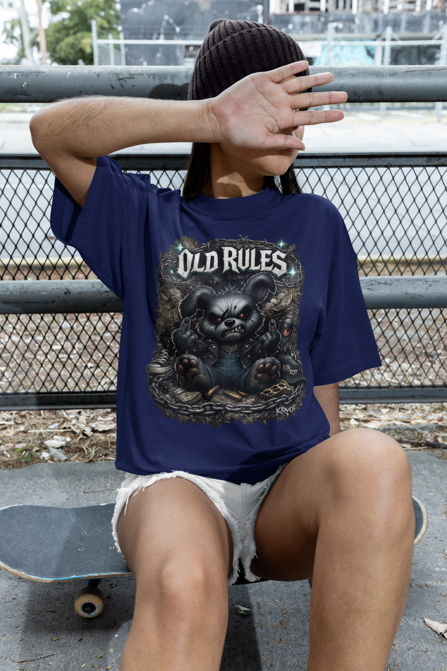 WHITE NOISE OLD RULES I Cryo Streetwear Front Print - Freestyler Organic Oversized Unisex Adult T-Shirt SH