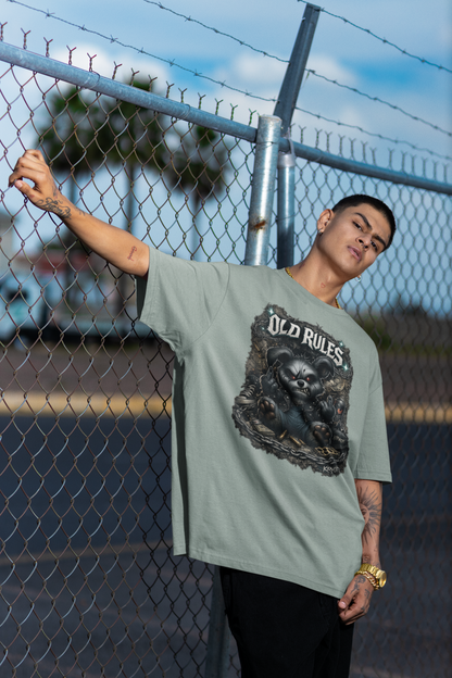 WHITE NOISE OLD RULES I Cryo Streetwear Front Print - Freestyler Organic Oversized Unisex Adult T-Shirt SH