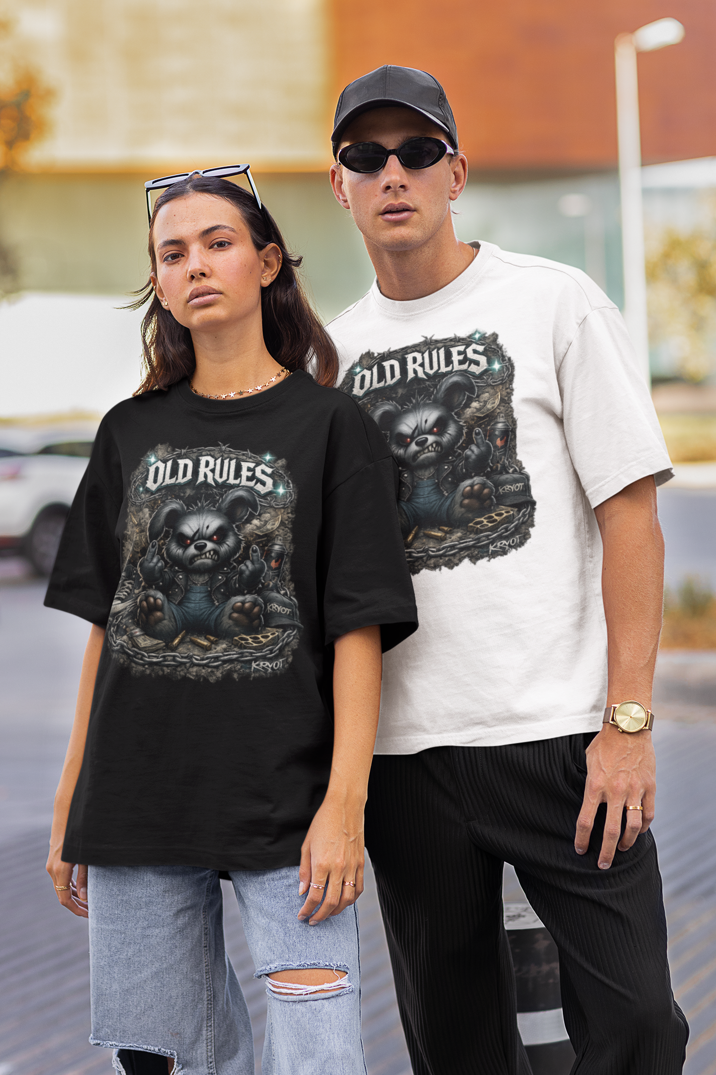 WHITE NOISE OLD RULES I Cryo Streetwear Front Print - Freestyler Organic Oversized Unisex Adult T-Shirt SH