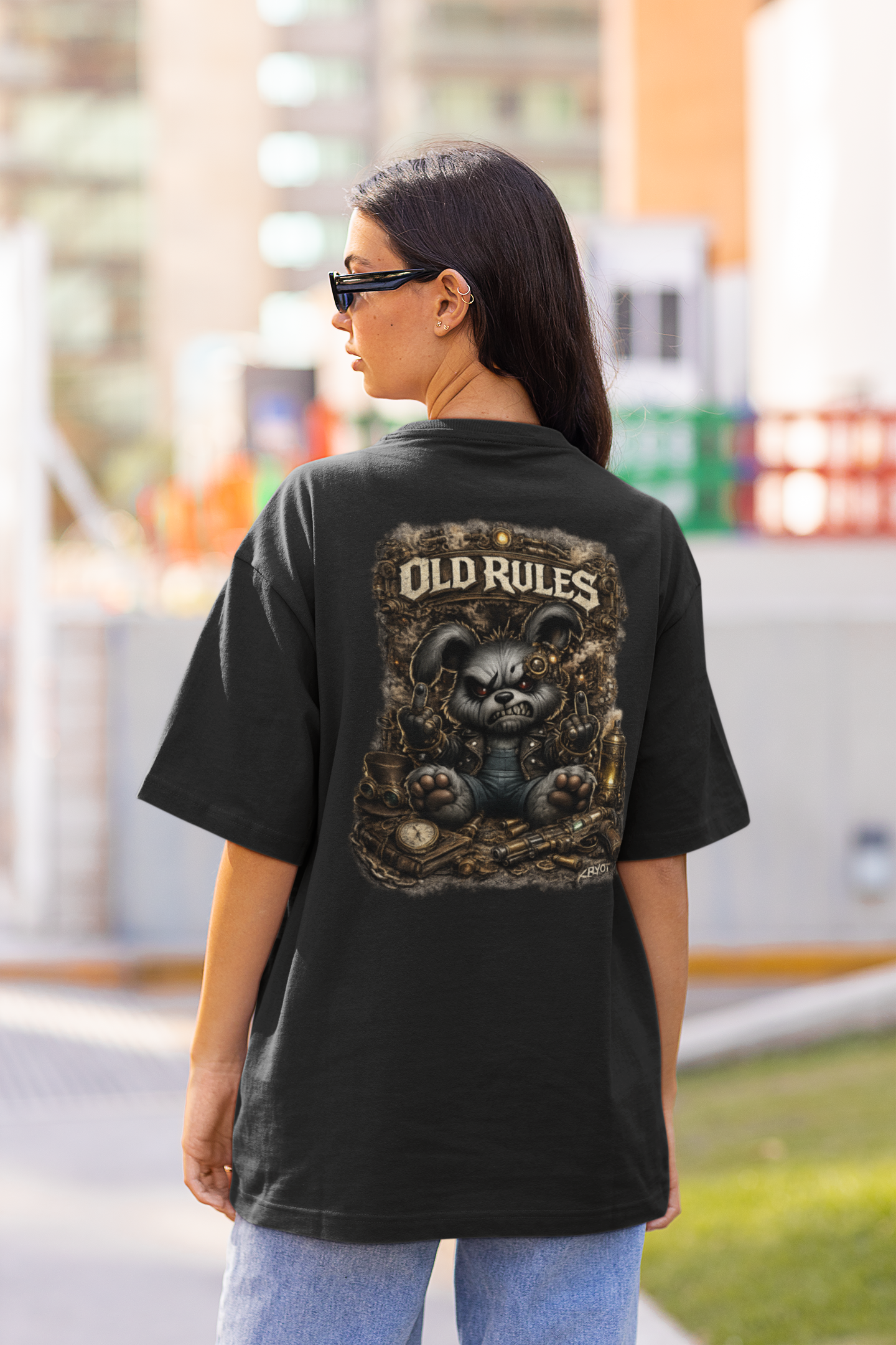 WHITE NOISE OLD RULES Steampunk Kryot Streetwear Backprint - Freestyler Organic Oversized Unisex Adult T-Shirt SH