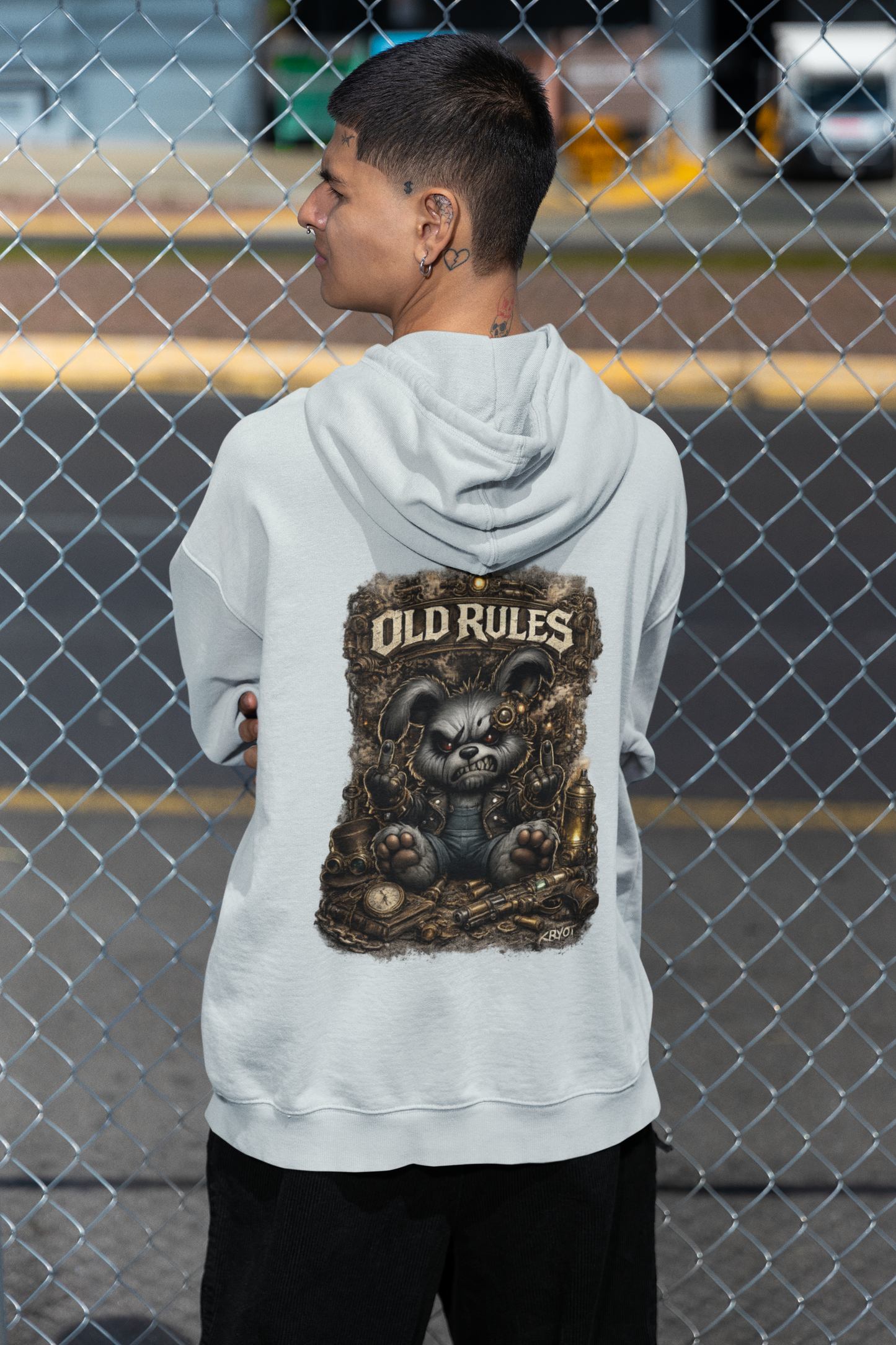 WHITE NOISE OLD RULES Steampunk Cryot Streetwear - Slammer Organic Oversized Unisex Hoodie Adult SH