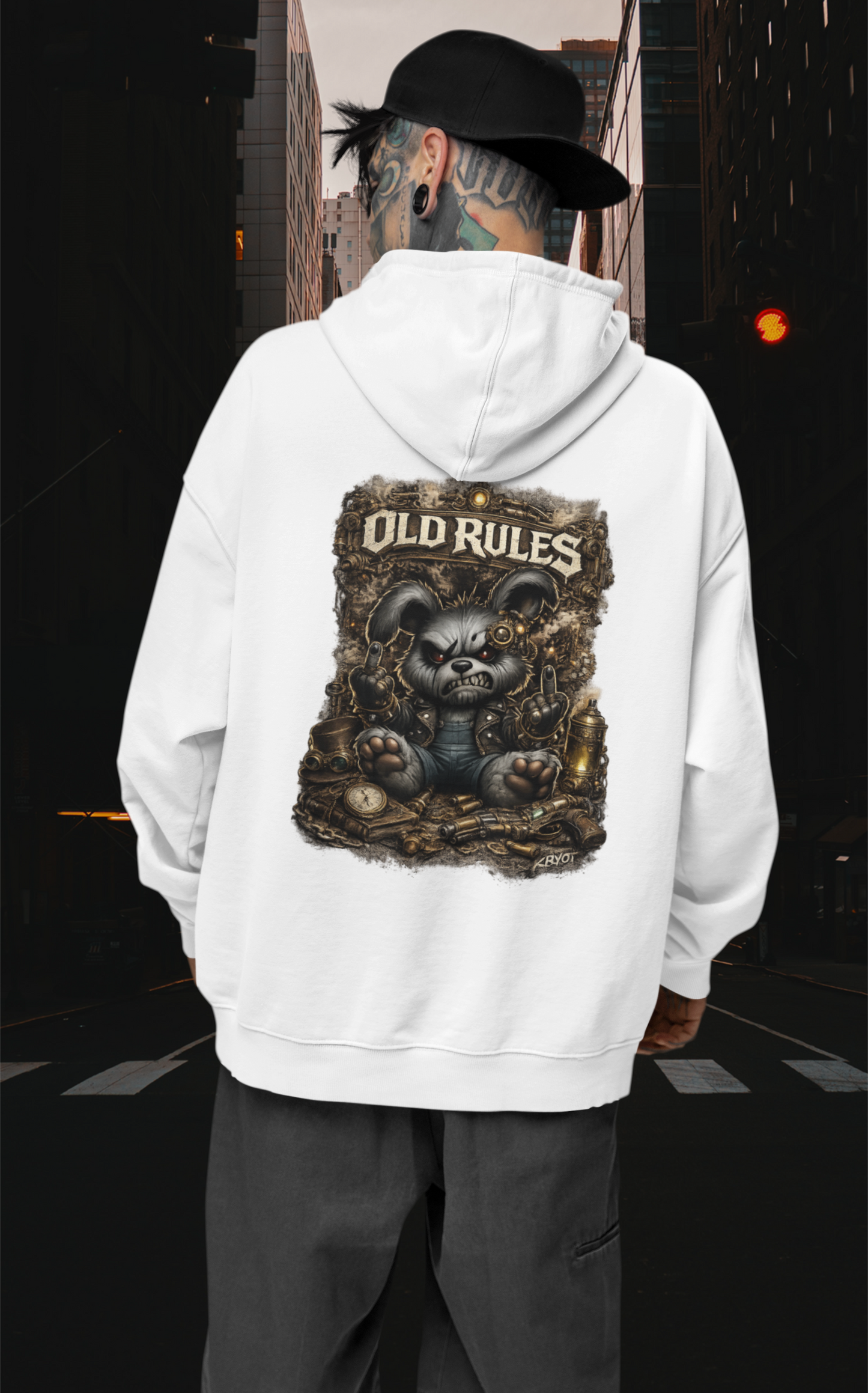 WHITE NOISE OLD RULES Steampunk Cryot Streetwear - Slammer Organic Oversized Unisex Hoodie Adult SH