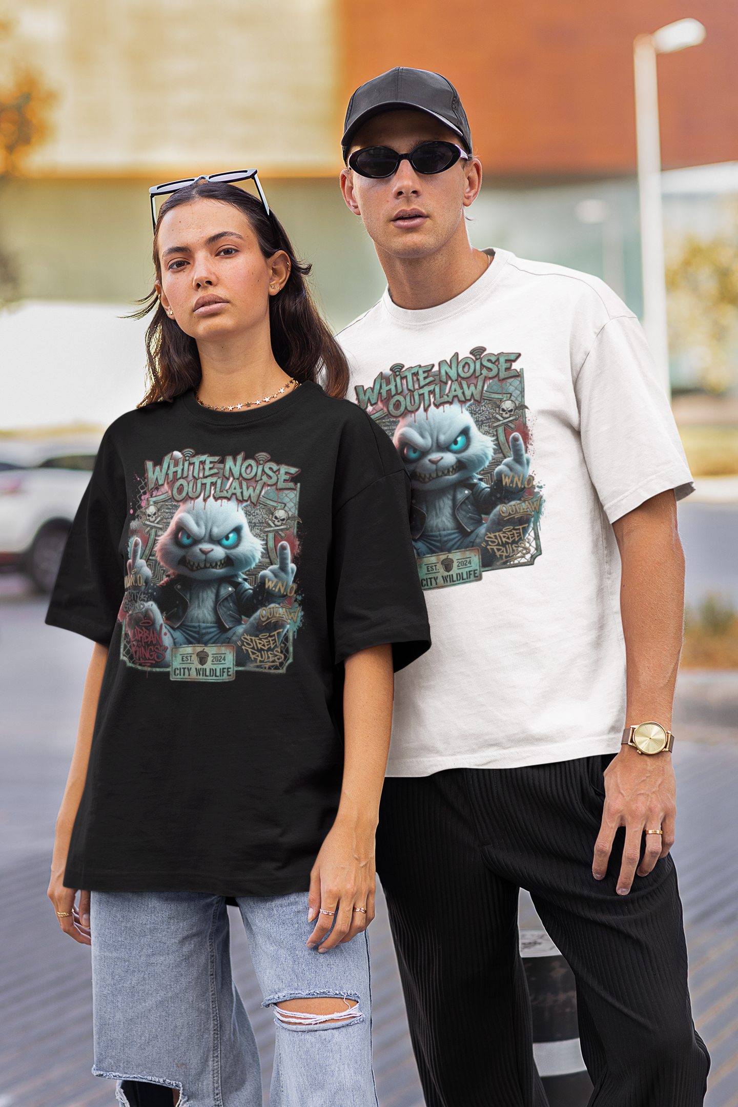 WHITE NOISE OUTLAW Kryot Streetwear Frontprint - Freestyler Bio Oversized Unisex T-Shirt Erwachsenen SH