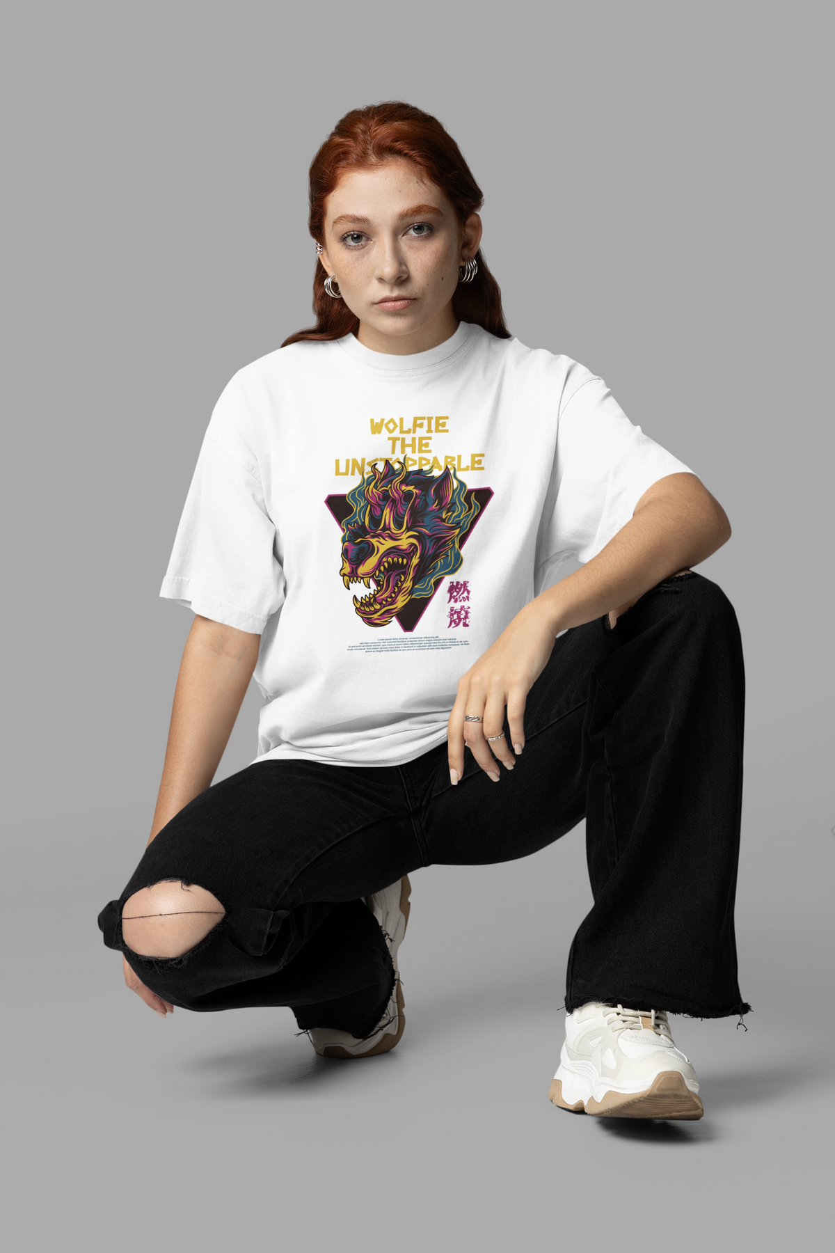 WOLFIE EL IMPARABLE Guerrero Streetwear Estampado Frontal - Camiseta Unisex Extragrande Orgánica Freestyler Adulto SH