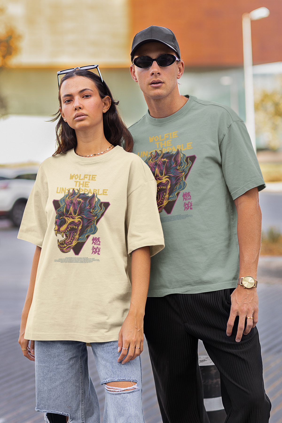 WOLFIE EL IMPARABLE Guerrero Streetwear Estampado Frontal - Camiseta Unisex Extragrande Orgánica Freestyler Adulto SH