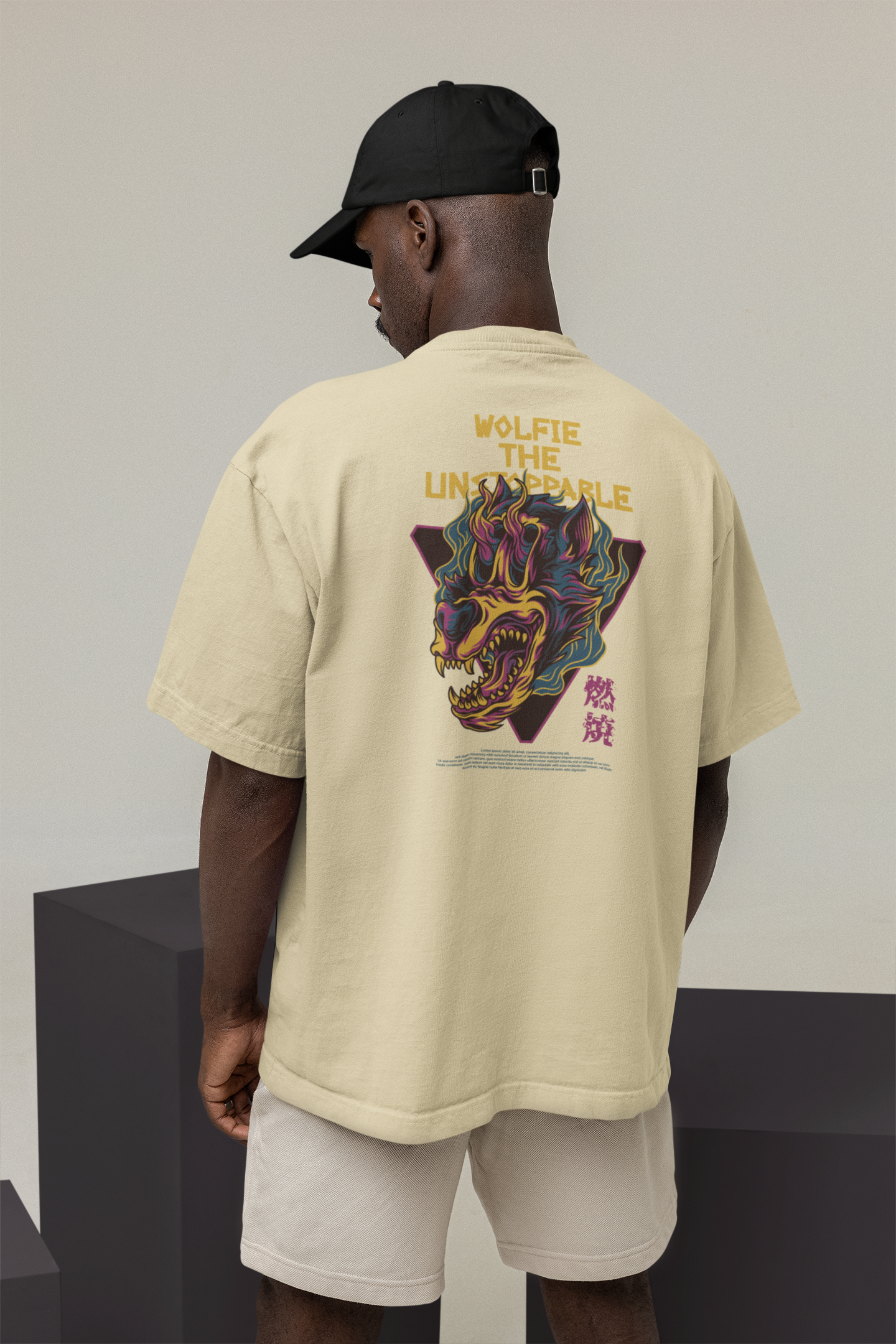 WOLFIE THE UNSTOPPABLE Warrior Streetwear Backprint - Freestyler Bio Oversized T-Shirt Erwachsenen SH
