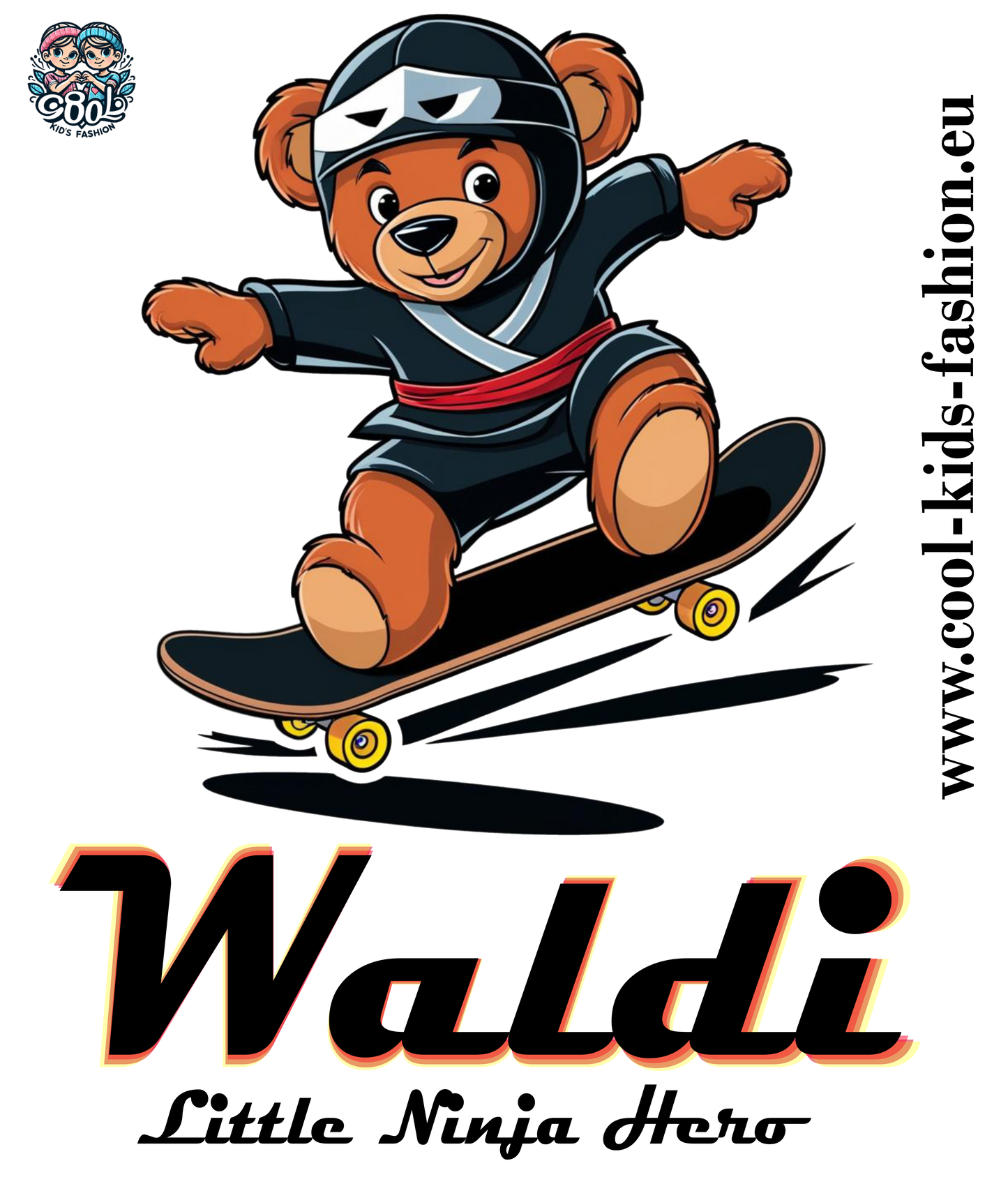 Teddy Waldi Mittelschwerer Fleece-Hoodie für Jugendliche - Teddy Waldi Little Ninja Skater Hero - Weltweit verfügbar - GL