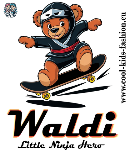 Teddy Waldi Mittelschwerer Fleece-Hoodie für Jugendliche - Teddy Waldi Little Ninja Skater Hero - Weltweit verfügbar - GL