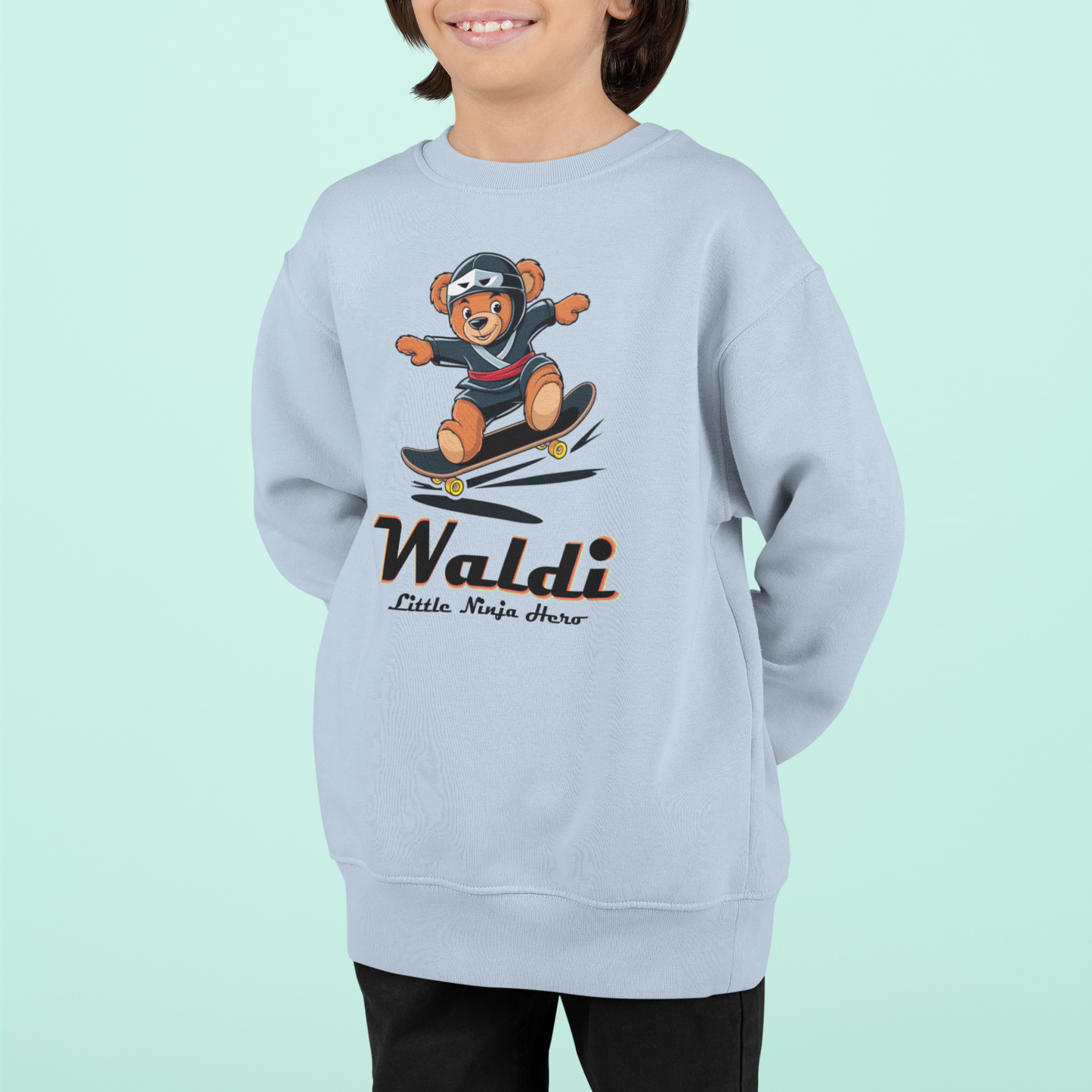 Teddy Waldi LNH Kinder Pullover Bio Baumwolle Hochwertig Langlebig - Teddy Waldi Little Ninja Skater Hero - Mini Changer Sweatshirt ST/ST SH