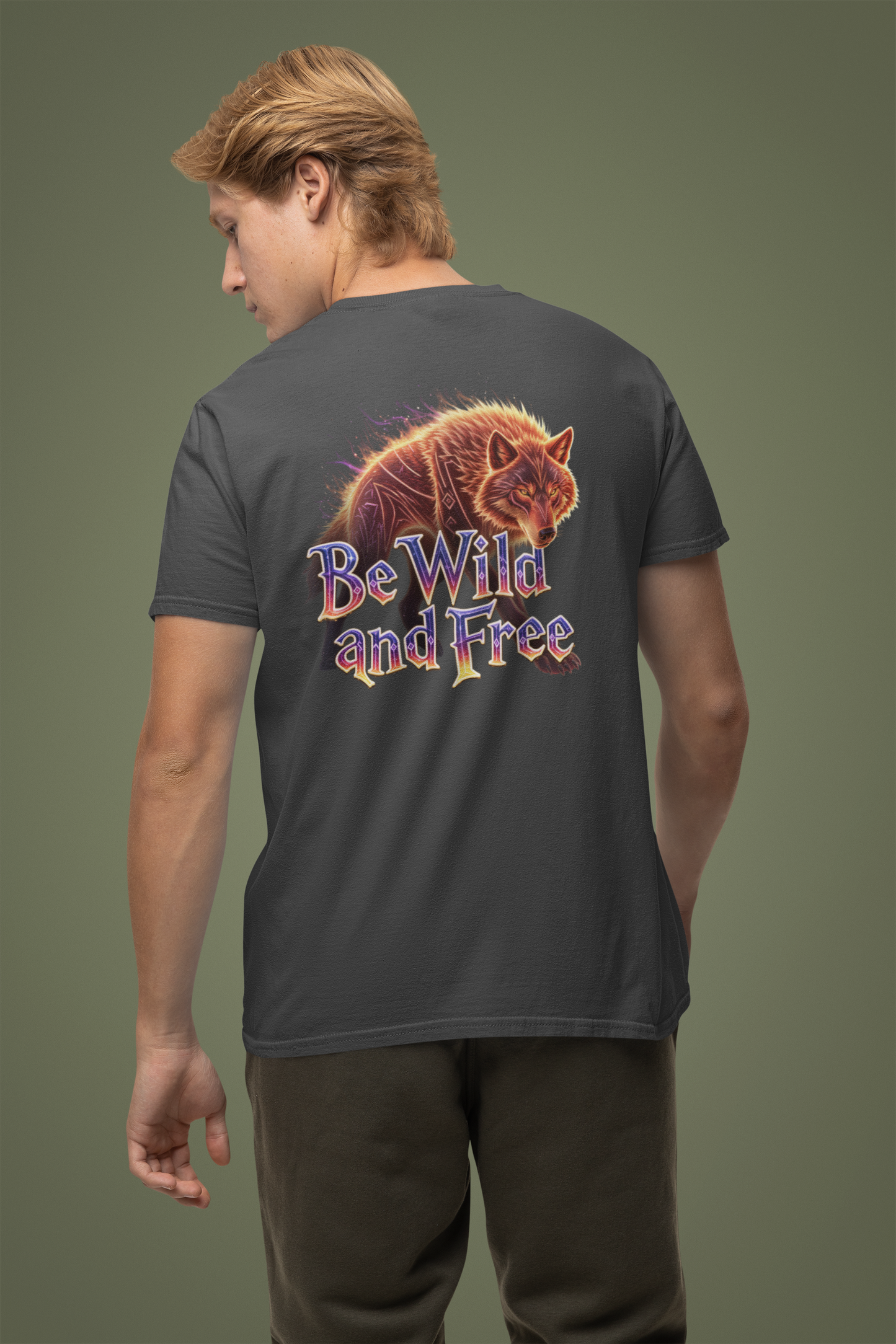 Wilder Wolf in Flammen Be Wild and Free Back - Unisex Erwachsenen Bio Creator T-Shirt ST/ST SH