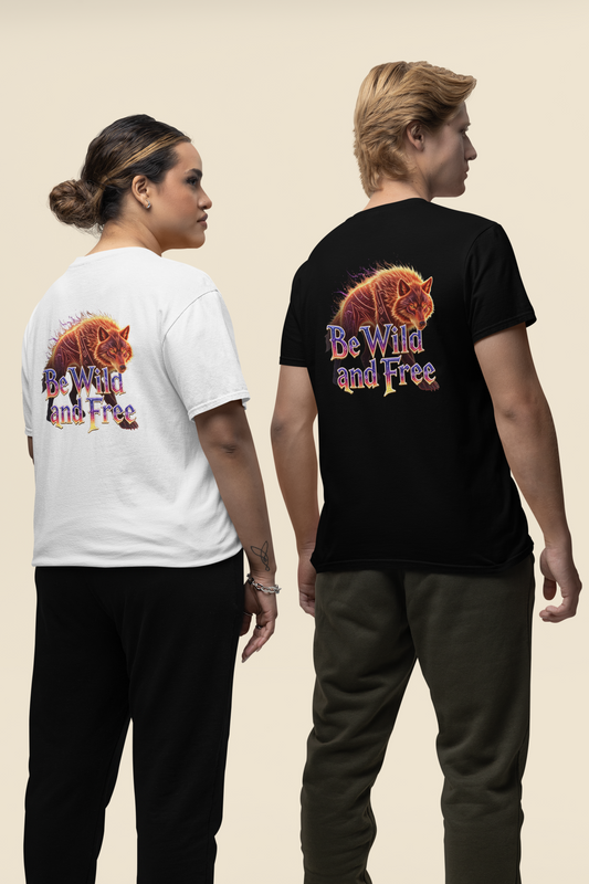 Wilder Wolf in Flammen Be Wild and Free Back - Unisex Erwachsenen Bio Creator T-Shirt ST/ST SH