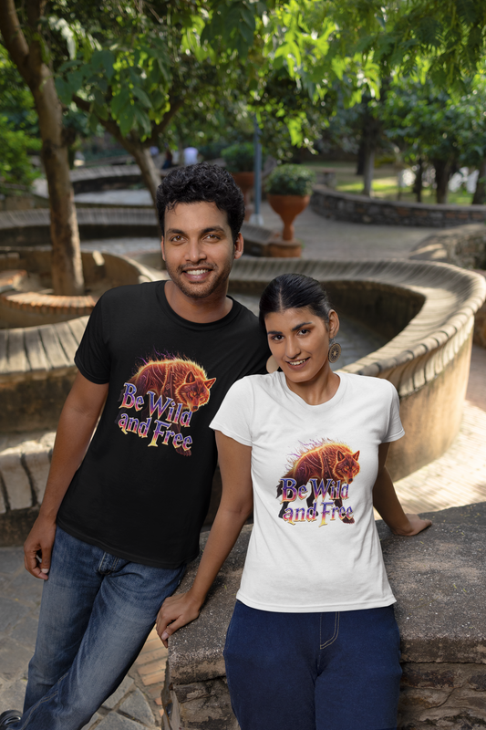 Wilder Wolf in Flammen Be Wild and Free Front - Unisex Erwachsenen Bio Creator T-Shirt ST/ST SH