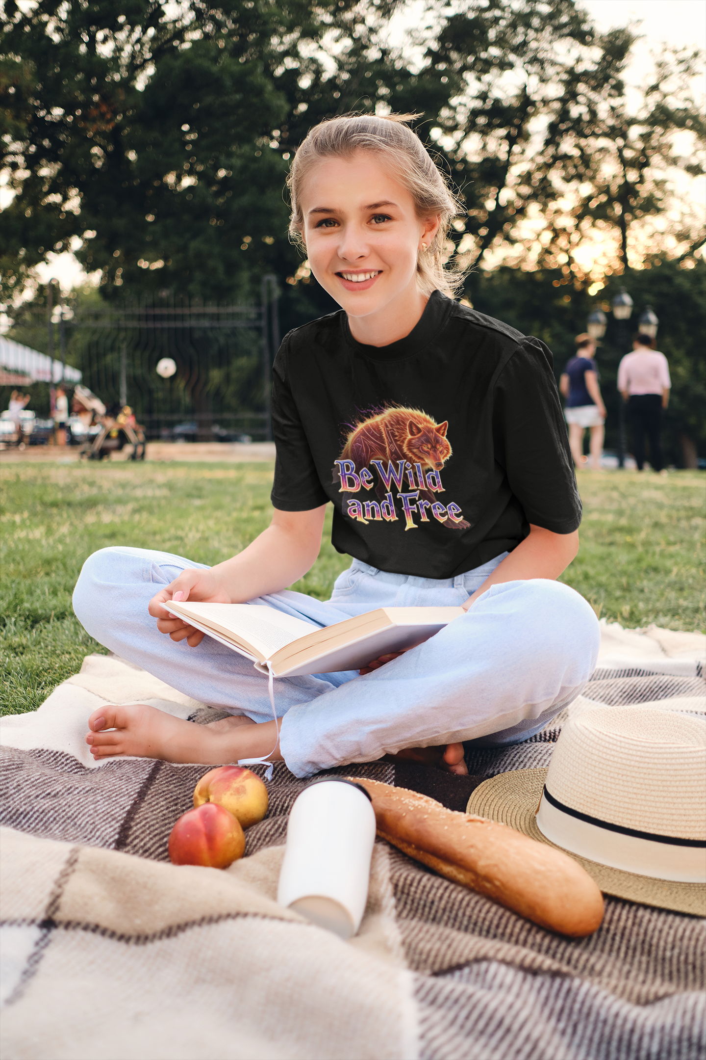 Wilder Wolf in Flammen Be Wild and Free Front - Unisex Erwachsenen Bio Creator T-Shirt ST/ST SH