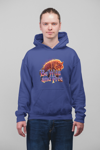 Wilder Wolf in Flammen Be Wild and Free Front - Unisex Erwachsenen Bio Organic Cruiser Hoodie 2.0 ST/ST