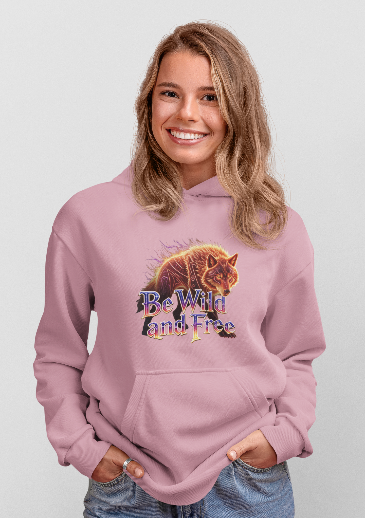 Wilder Wolf in Flammen Be Wild and Free Front - Unisex Erwachsenen Bio Cruiser Hoodie ST/ST SH