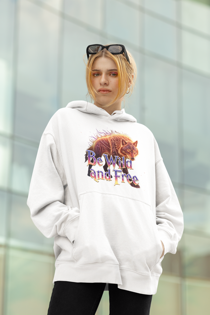 Wilder Wolf in Flammen Be Wild and Free Front - Unisex Erwachsenen Bio Slammer Oversized Hoodie ST/ST SH