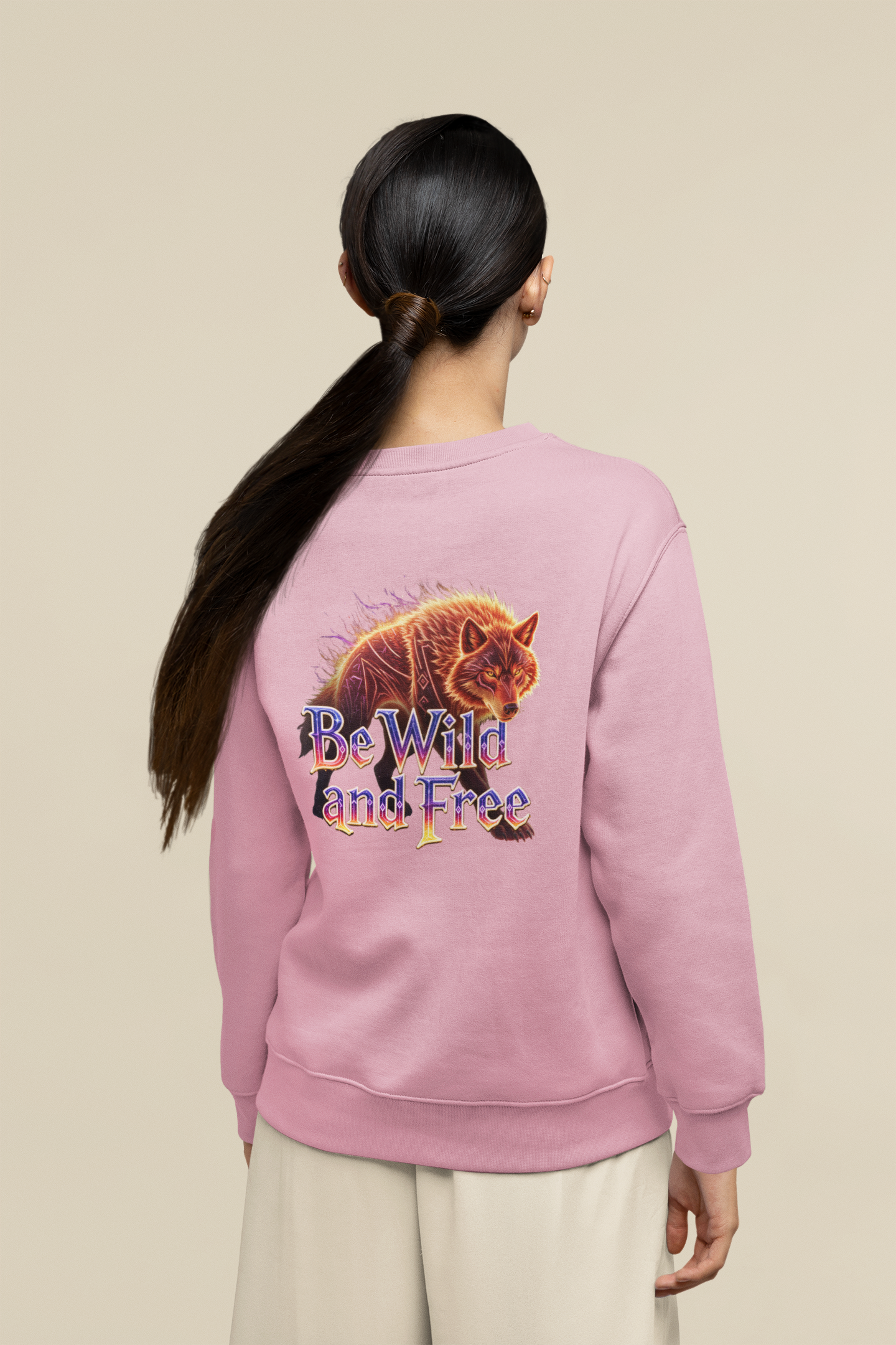 Wilder Wolf in Flammen Be Wild and Free Back - Unisex Erwachsenen Bio Changer Sweatshirt ST/ST SH