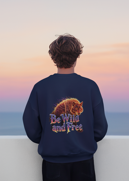 Wilder Wolf in Flammen Be Wild and Free Back - Unisex Erwachsenen Bio Changer Sweatshirt ST/ST SH