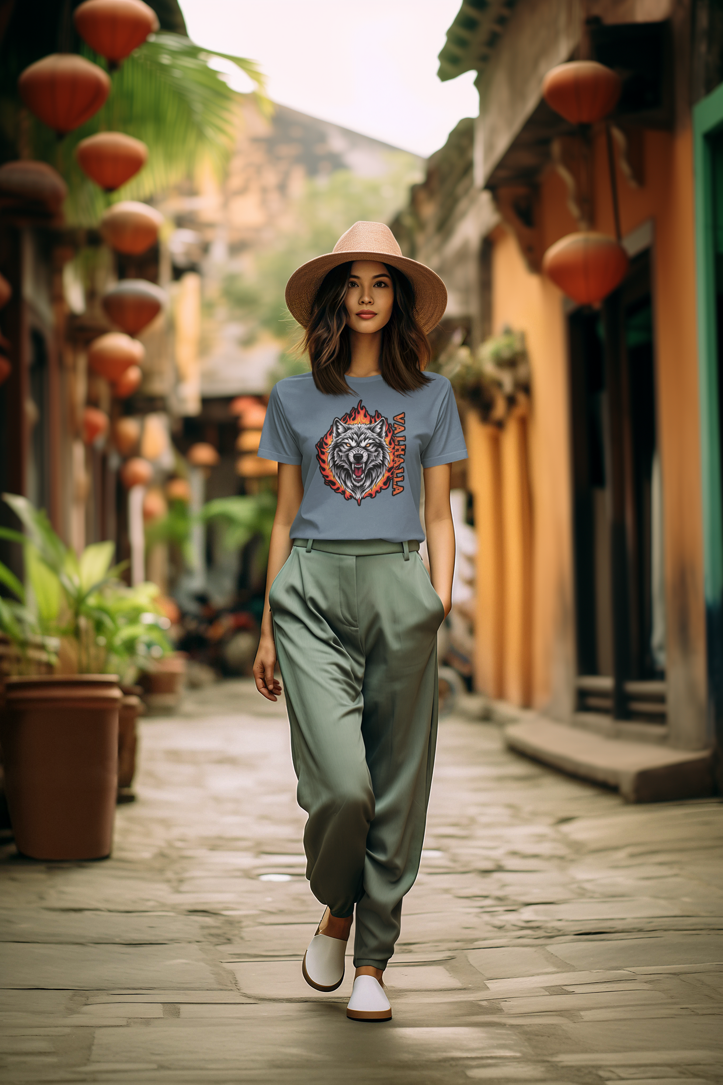 Wolf in Flammen Valhalla - Unisex Erwachsenen Bio Baumwolle T-Shirt Creator 2.0 ST/St SH