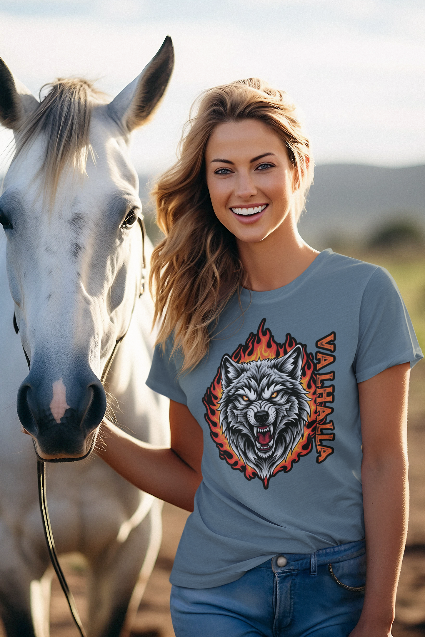 Wolf in Flammen Valhalla - Unisex Erwachsenen Bio Baumwolle T-Shirt Creator 2.0 ST/St SH