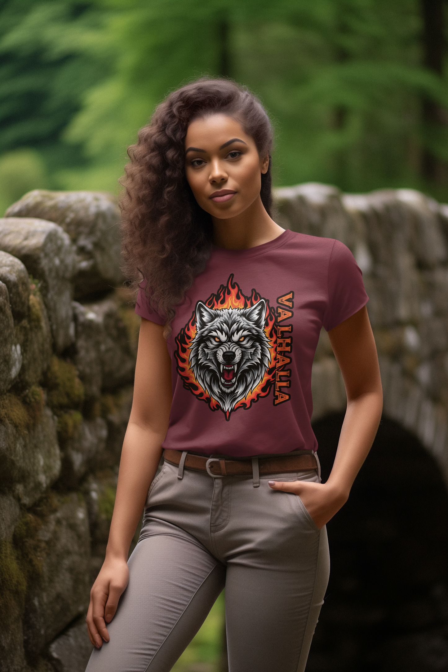 Wolf in Flammen Valhalla - Unisex Erwachsenen Bio Baumwolle T-Shirt Creator 2.0 ST/St SH