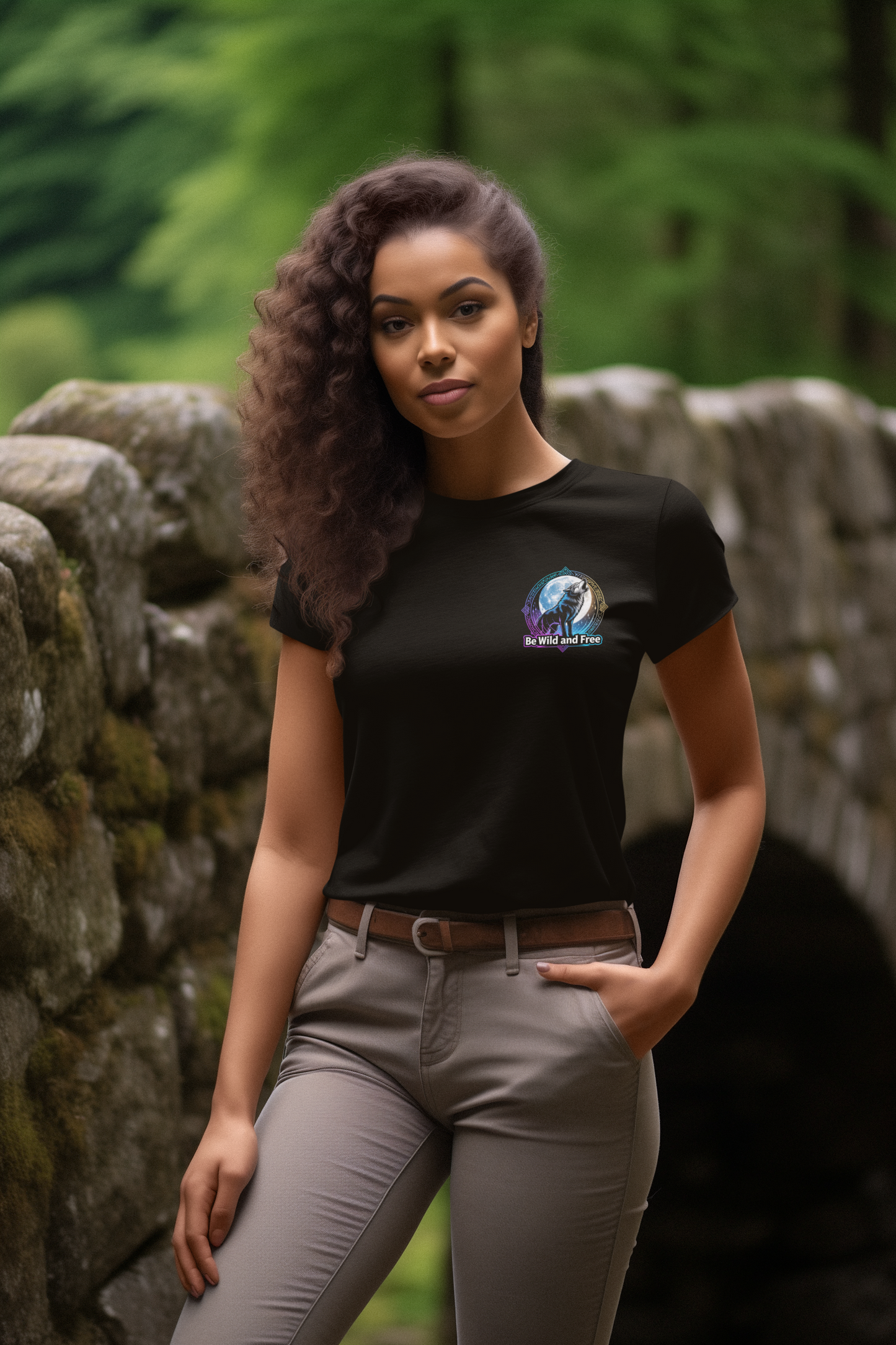 Wolf Runen Mond Be Wild and Free Mini Front- Unisex Erwachsenen Bio Creator T-Shirt ST/ST SH