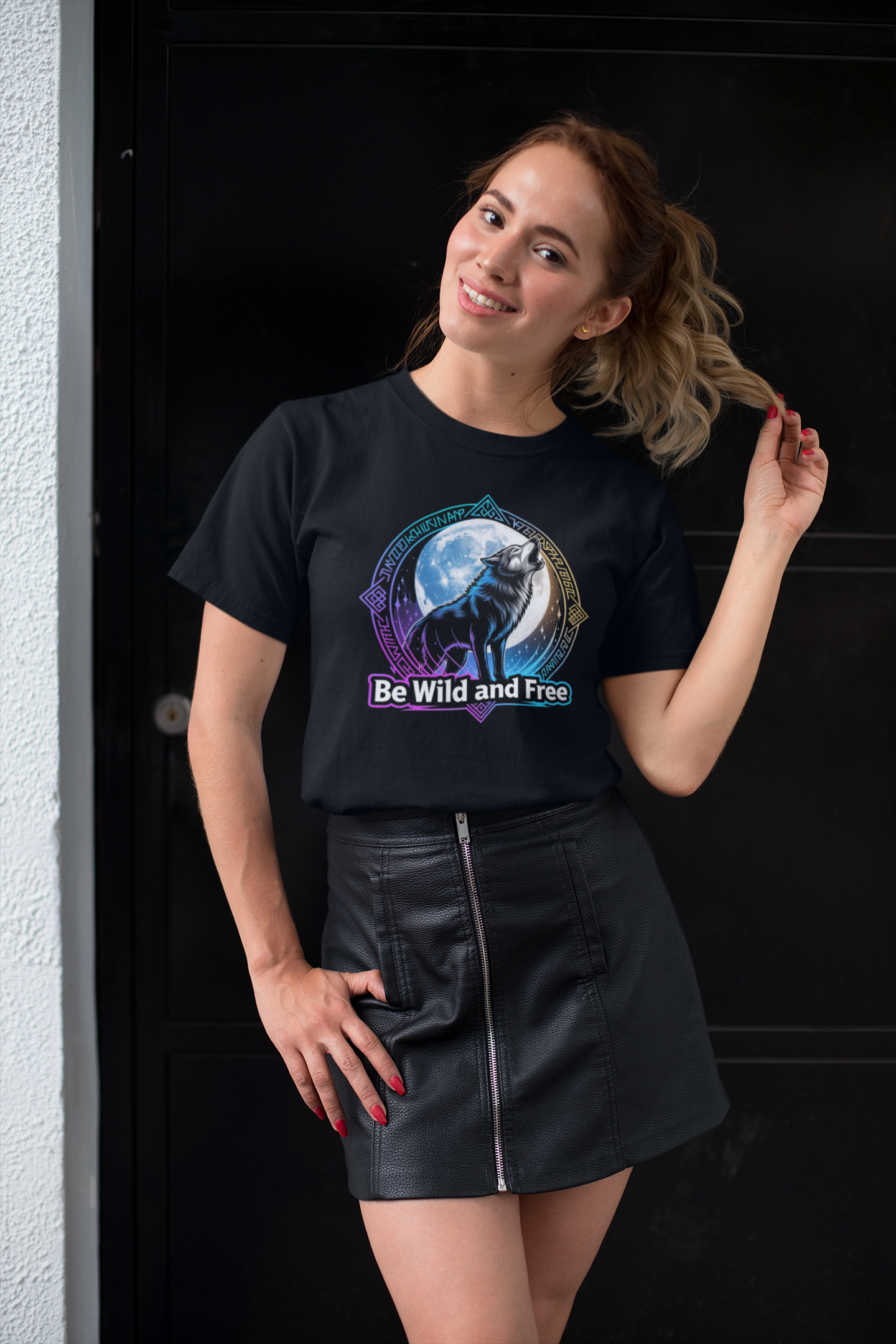 Wolf Runen Mond Be Wild and Free Groß Front - Unisex Erwachsenen Bio Creator T-Shirt ST/ST SH