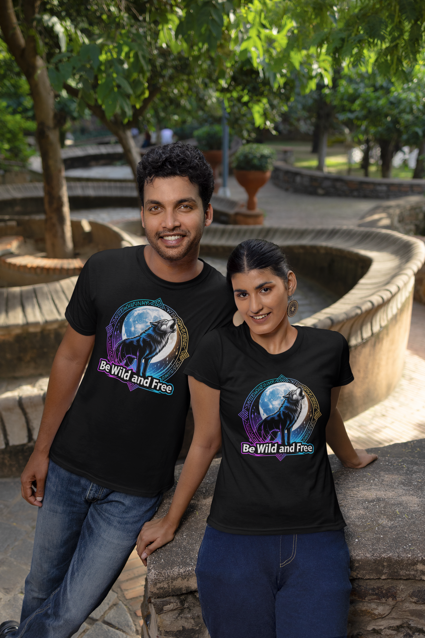 Wolf Runen Mond Be Wild and Free Groß Front - Unisex Erwachsenen Bio Creator T-Shirt ST/ST SH