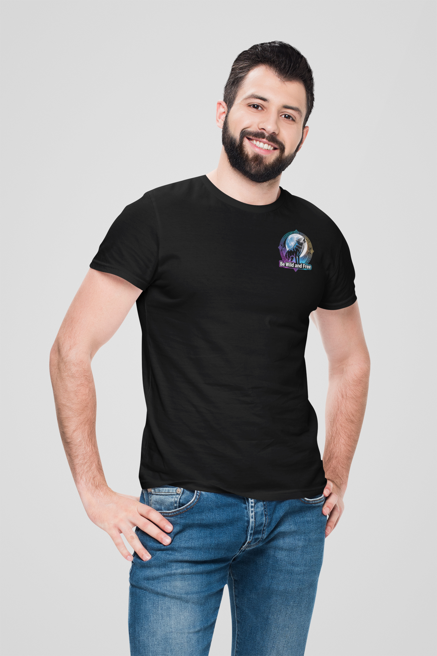 Wolf Runen Mond Be Wild and Free Mini Front - Unisex Erwachsenen Bio Creator T-Shirt ST/ST SH