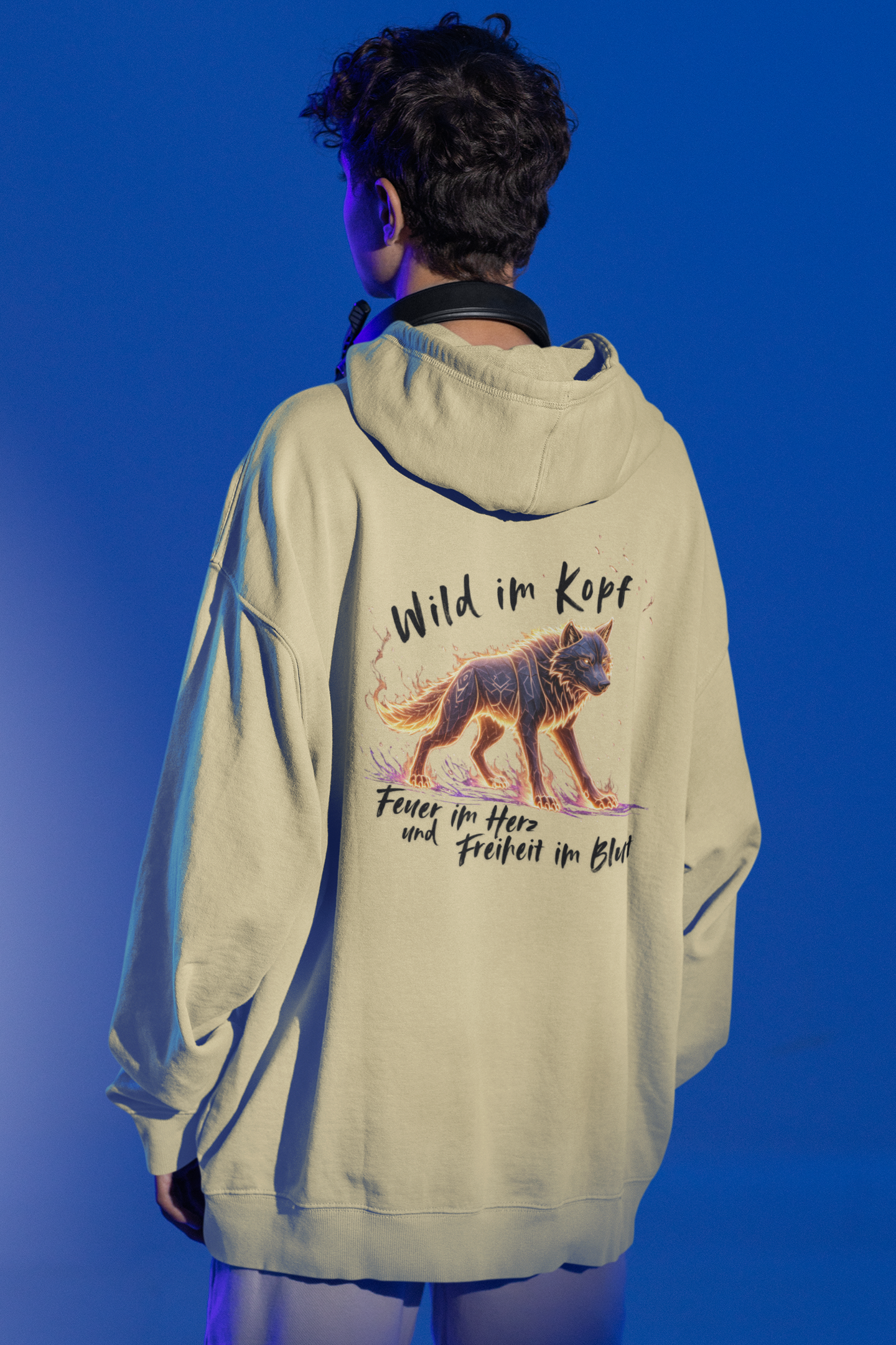 Wolf Wild im Kopf Feuer im Herz Freiheit im Blut BS - Unisex Erwachsenen Bio Slammer Oversized Hoodie ST/ST SH